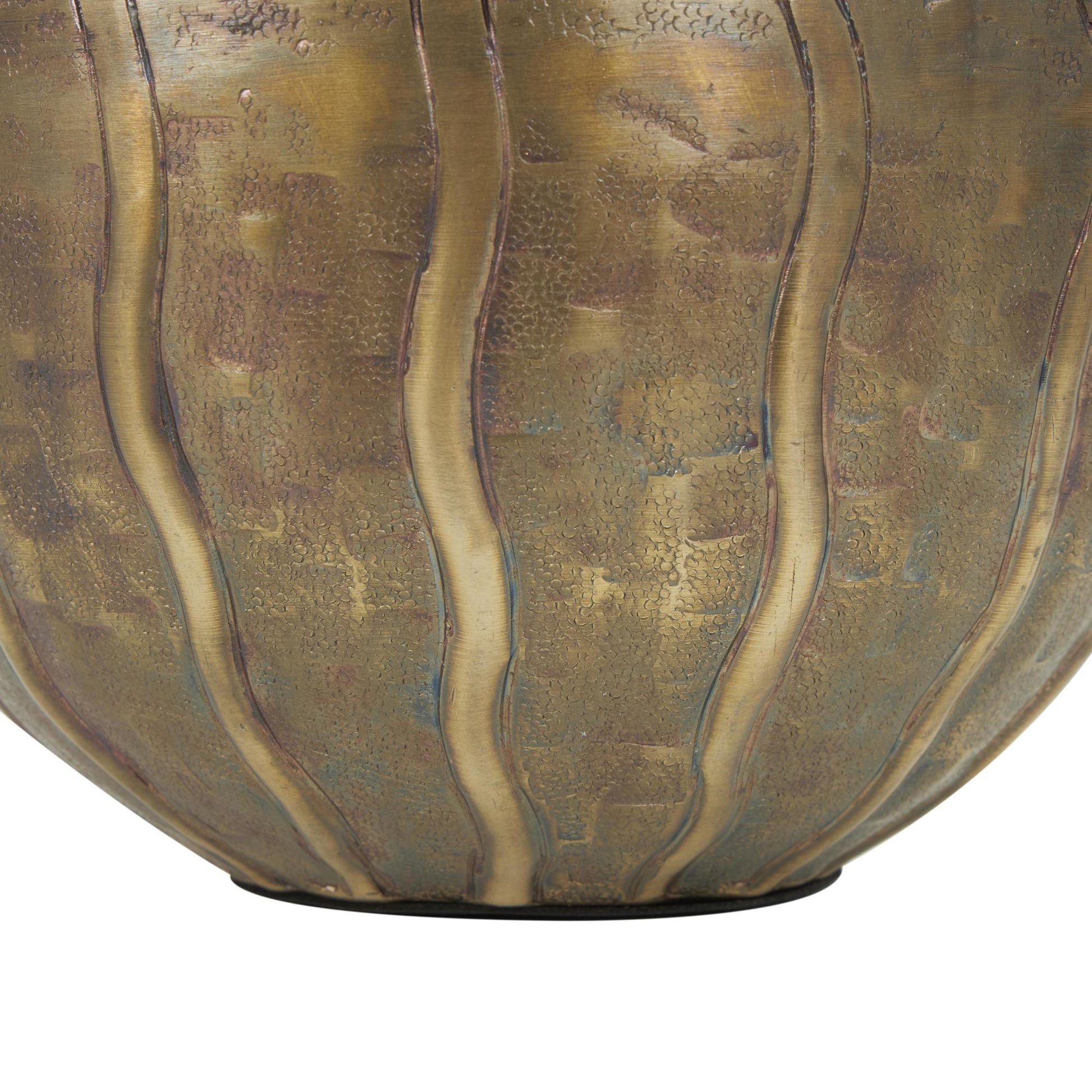 Brass Metal Snakeskin Inspired Decorative Vase with Dimensional Wavy Accents