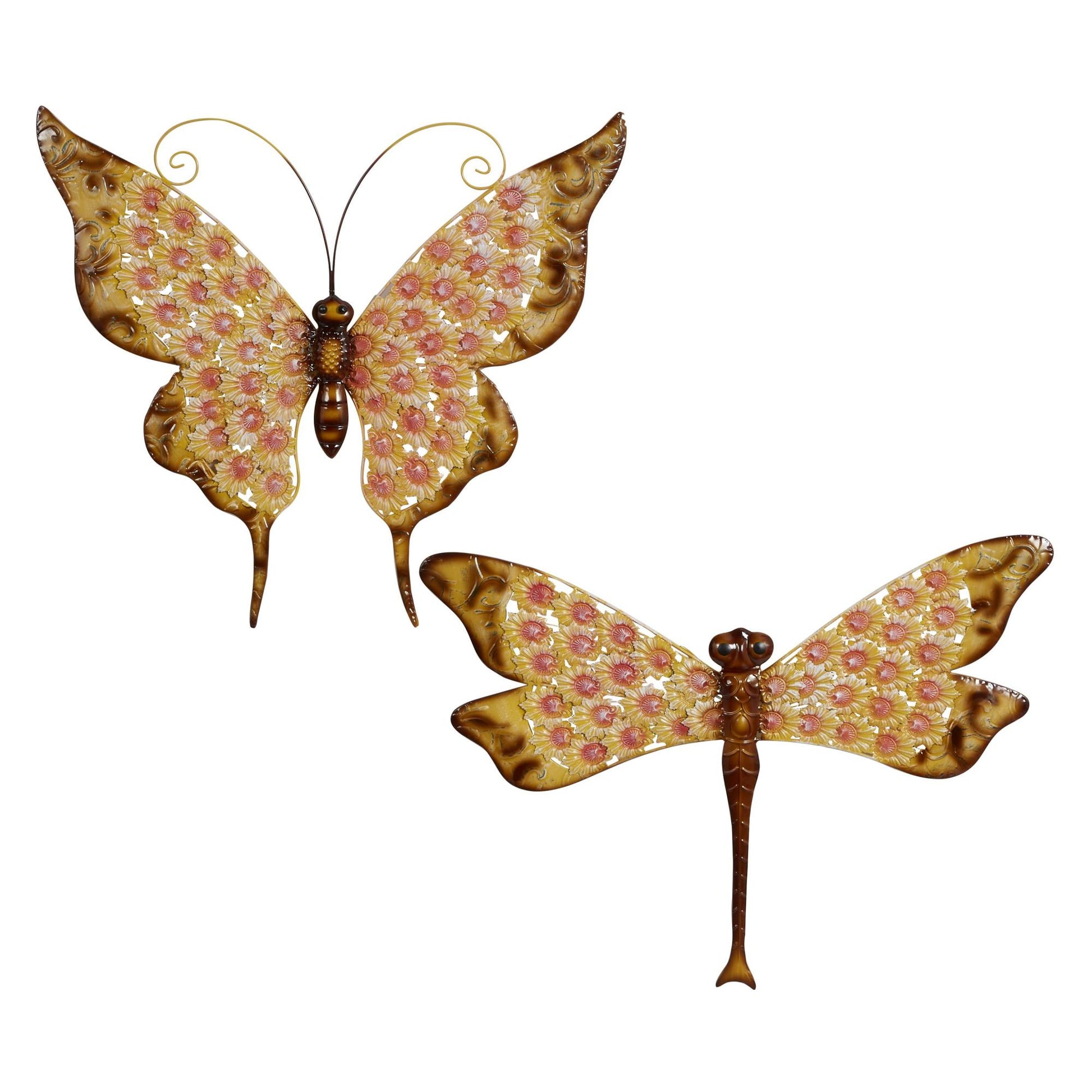 Set of 2 Butterfly Yellow Metal Home Wall Decor