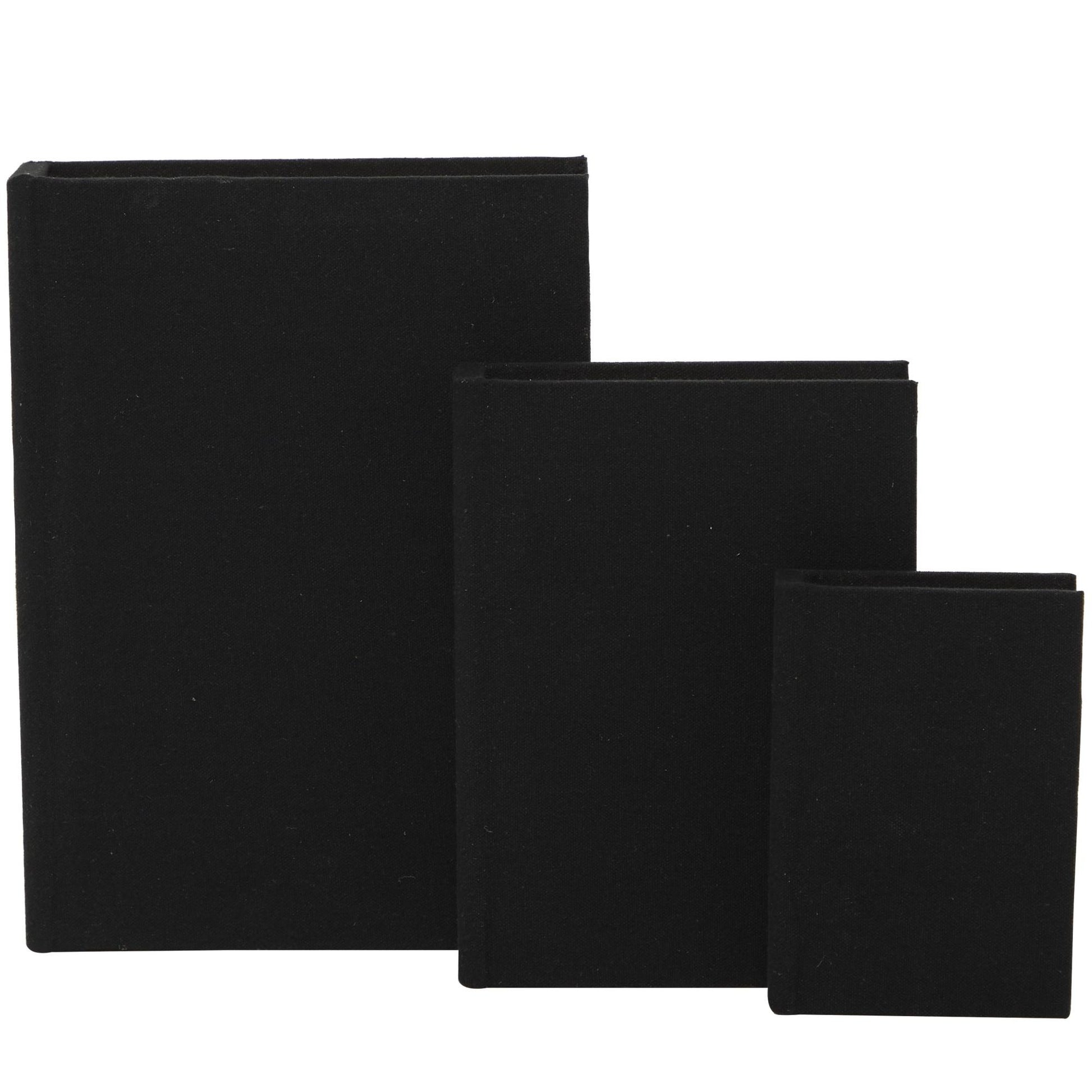Set of 3 Linen Fabric Textured Faux Book Storage Decorative Box with Gold Page Detailing