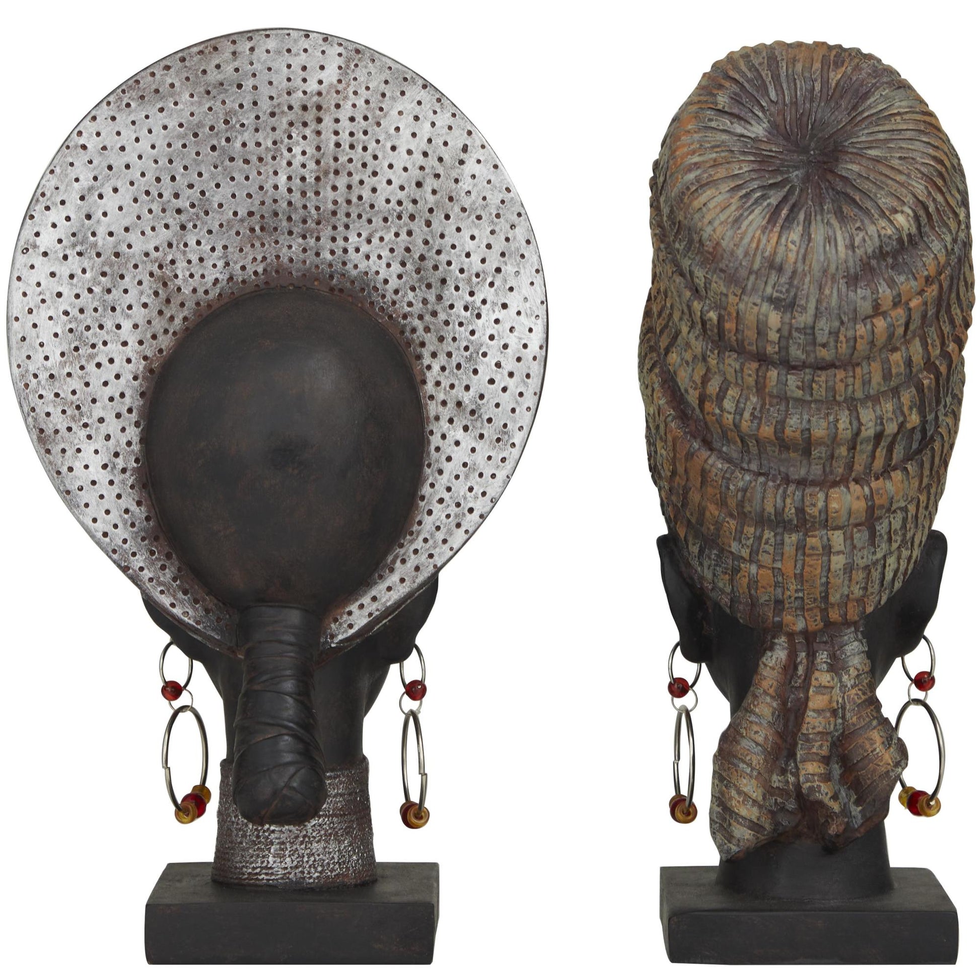 Set of 2 Woman Black Polyresin African Decorative Sculpture