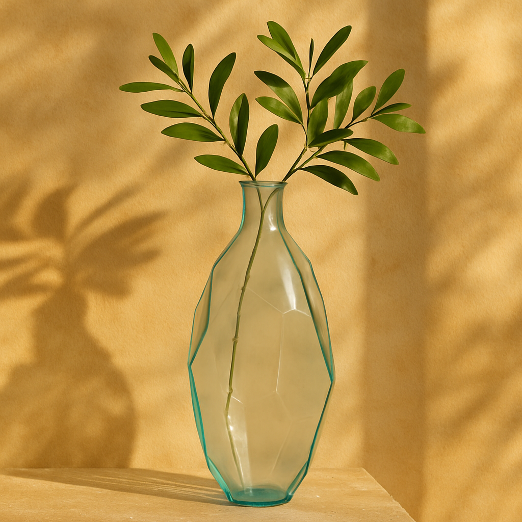 Abstract Recycled Glass Handmade Faceted Spanish Decorative Vase 11" x 11" x 23"