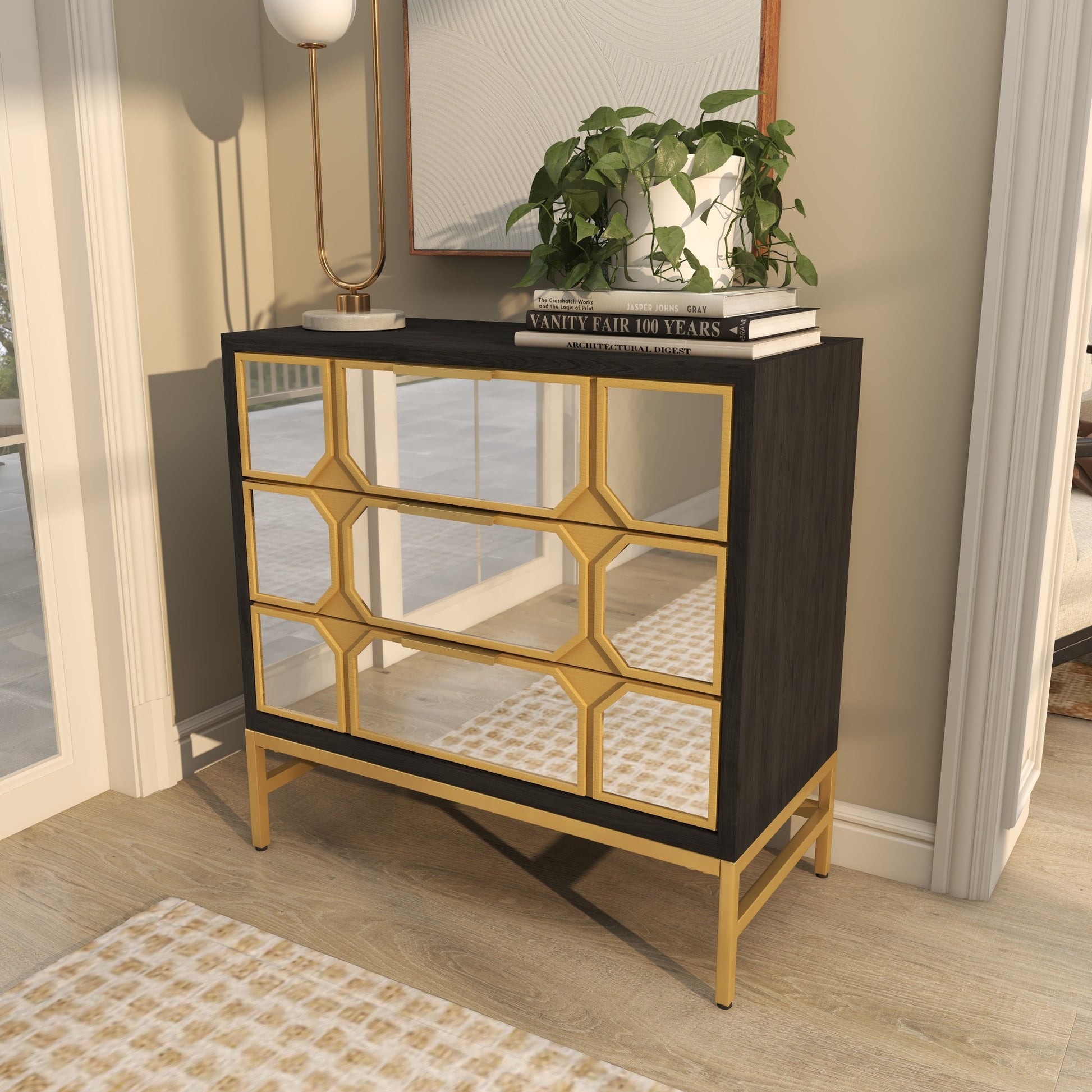 Wooden 3 Drawer Room Cabinet with Mirrored Front