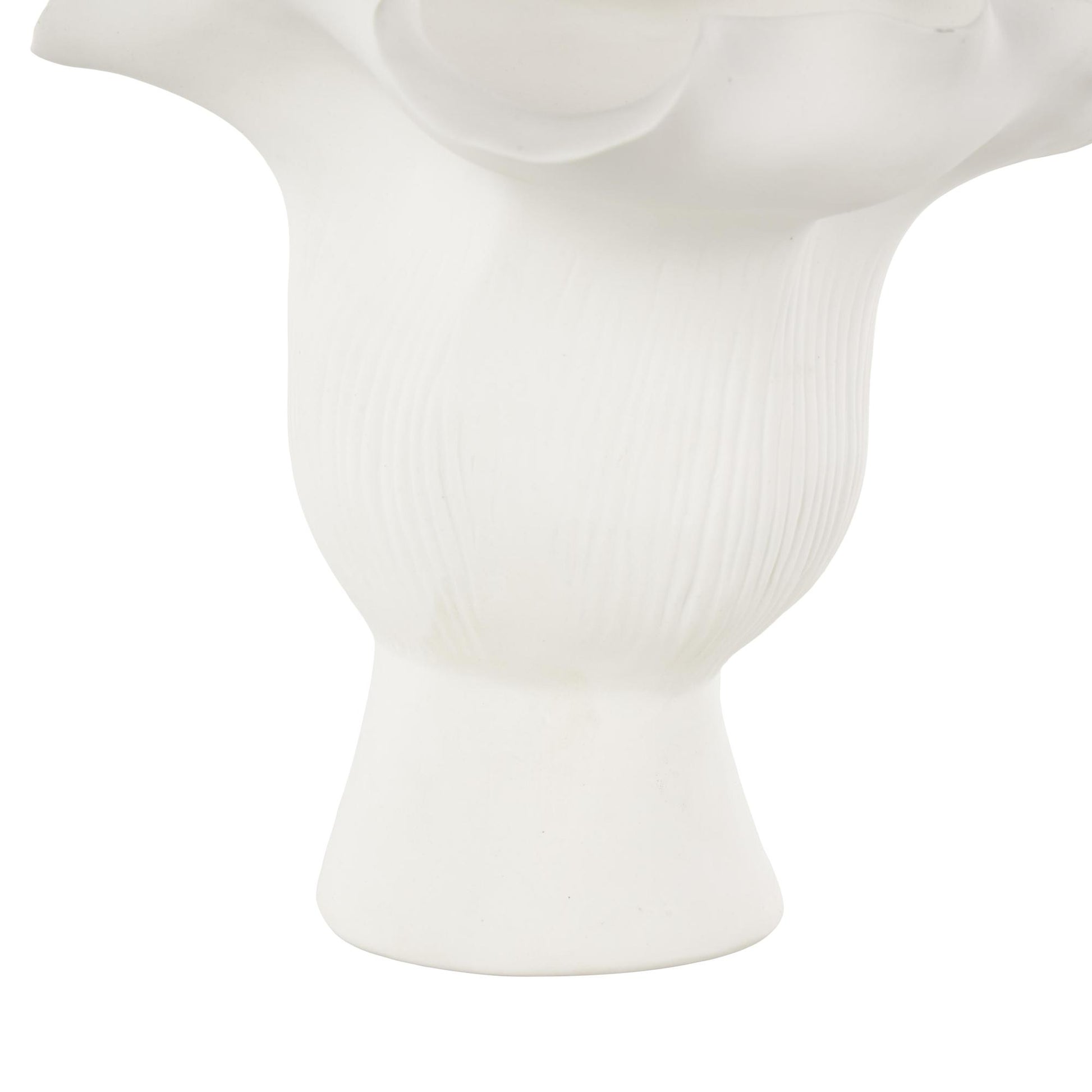 Abstract Ceramic Floral Inspired Decorative Vase with Wavy Folded Rim and Linear Grooves