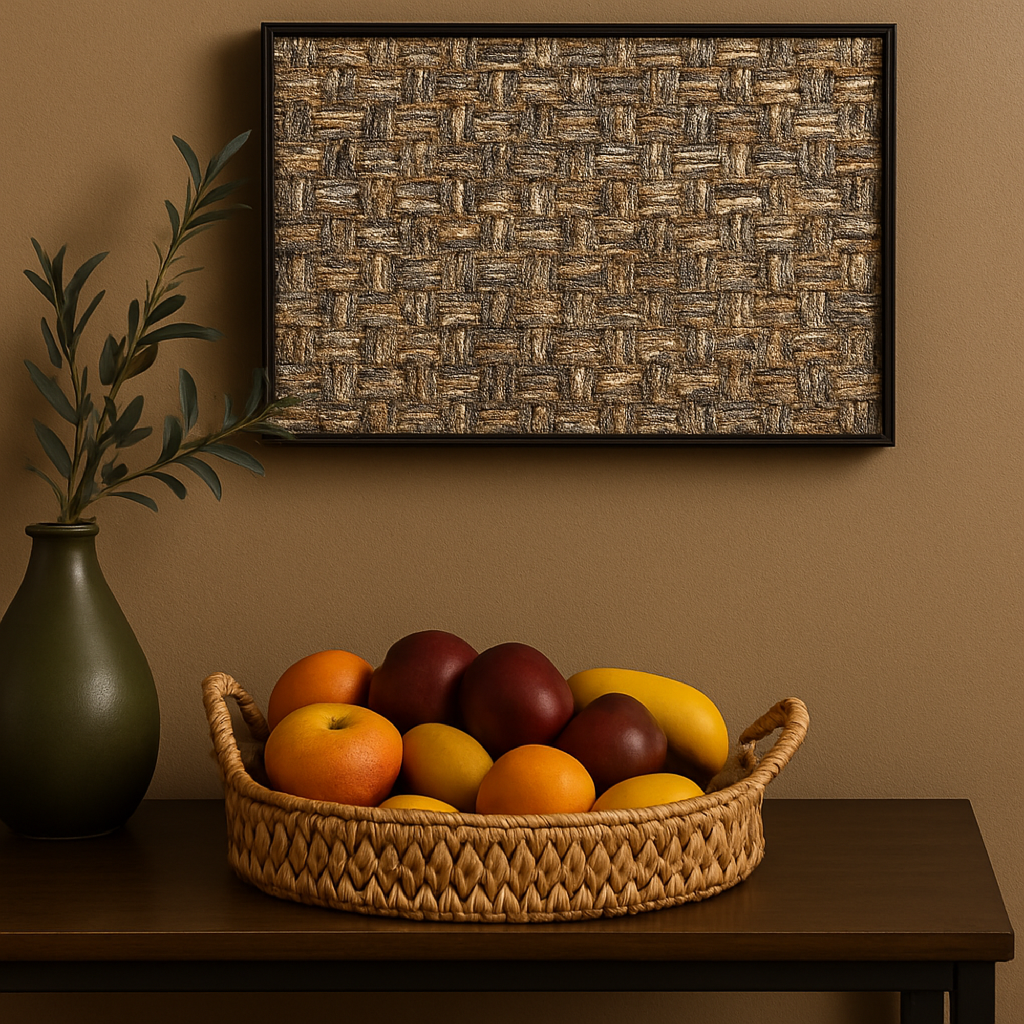 Set of 2 Brown Dried Plant Handmade Woven Living Room Decor Tray