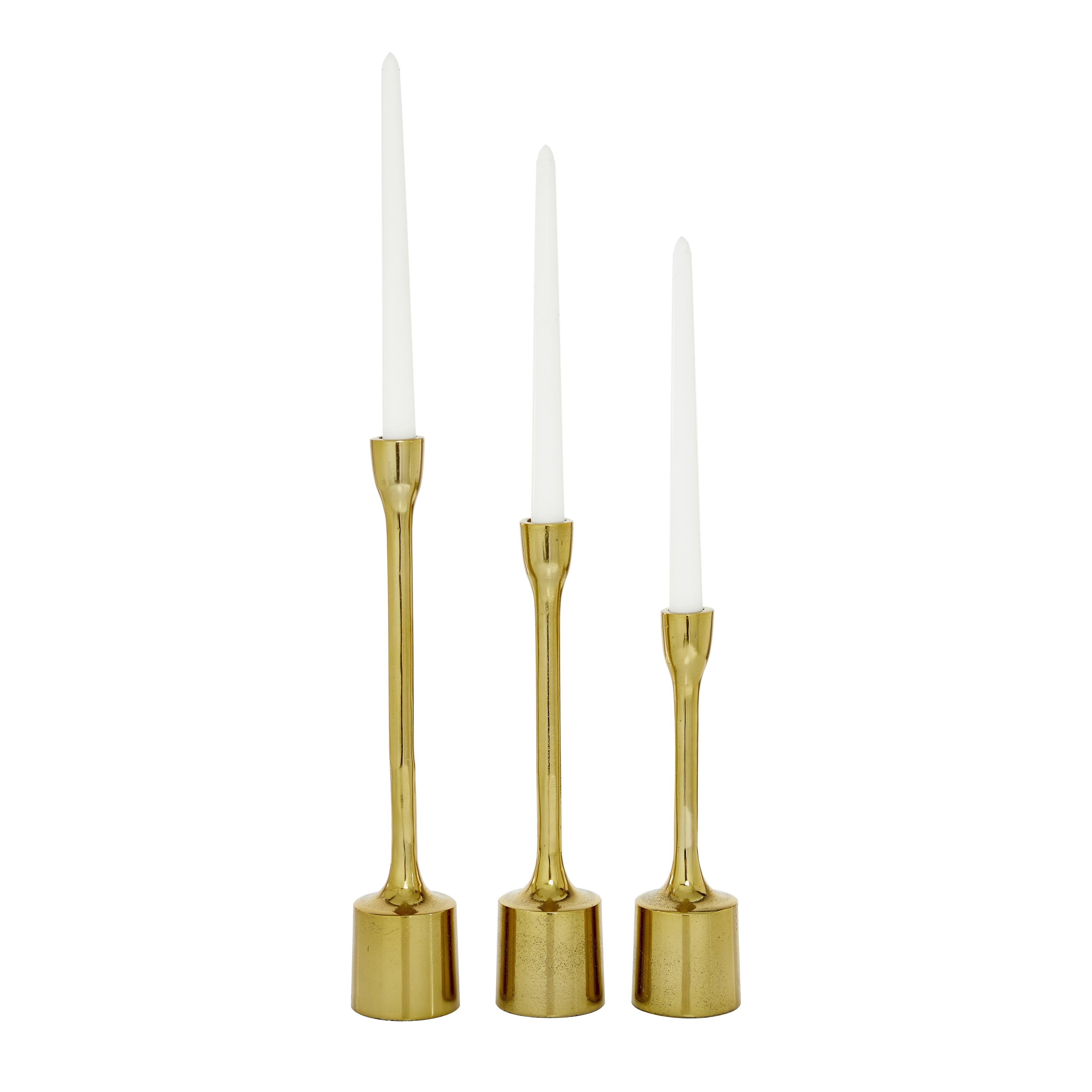 CosmoLiving by Cosmopolitan Set of 3 Aluminum Metal Slim Decorative Candle Holder with Block Bases