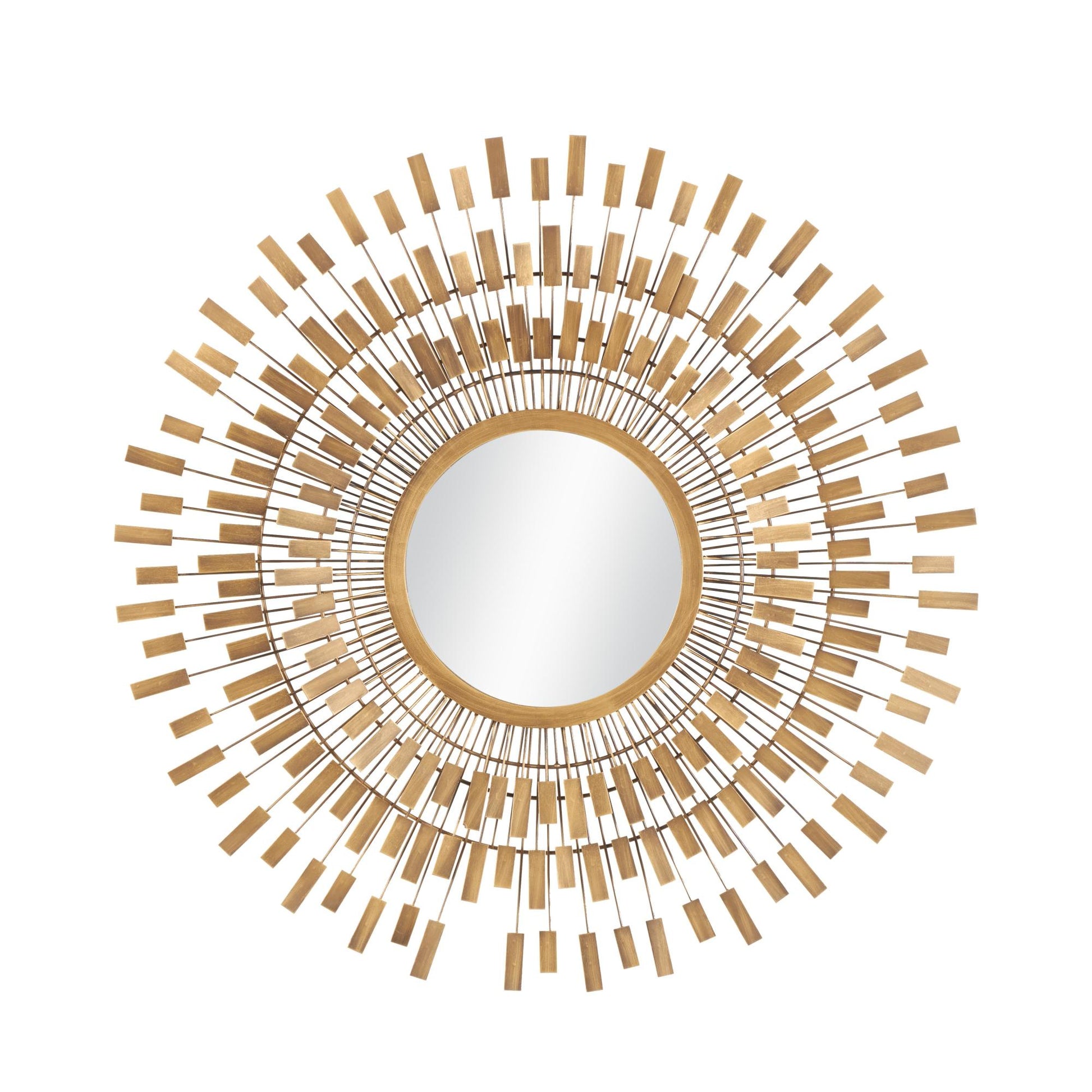 Starburst Gold Metal Wire Room Wall Mirror with Rectangular Tiles