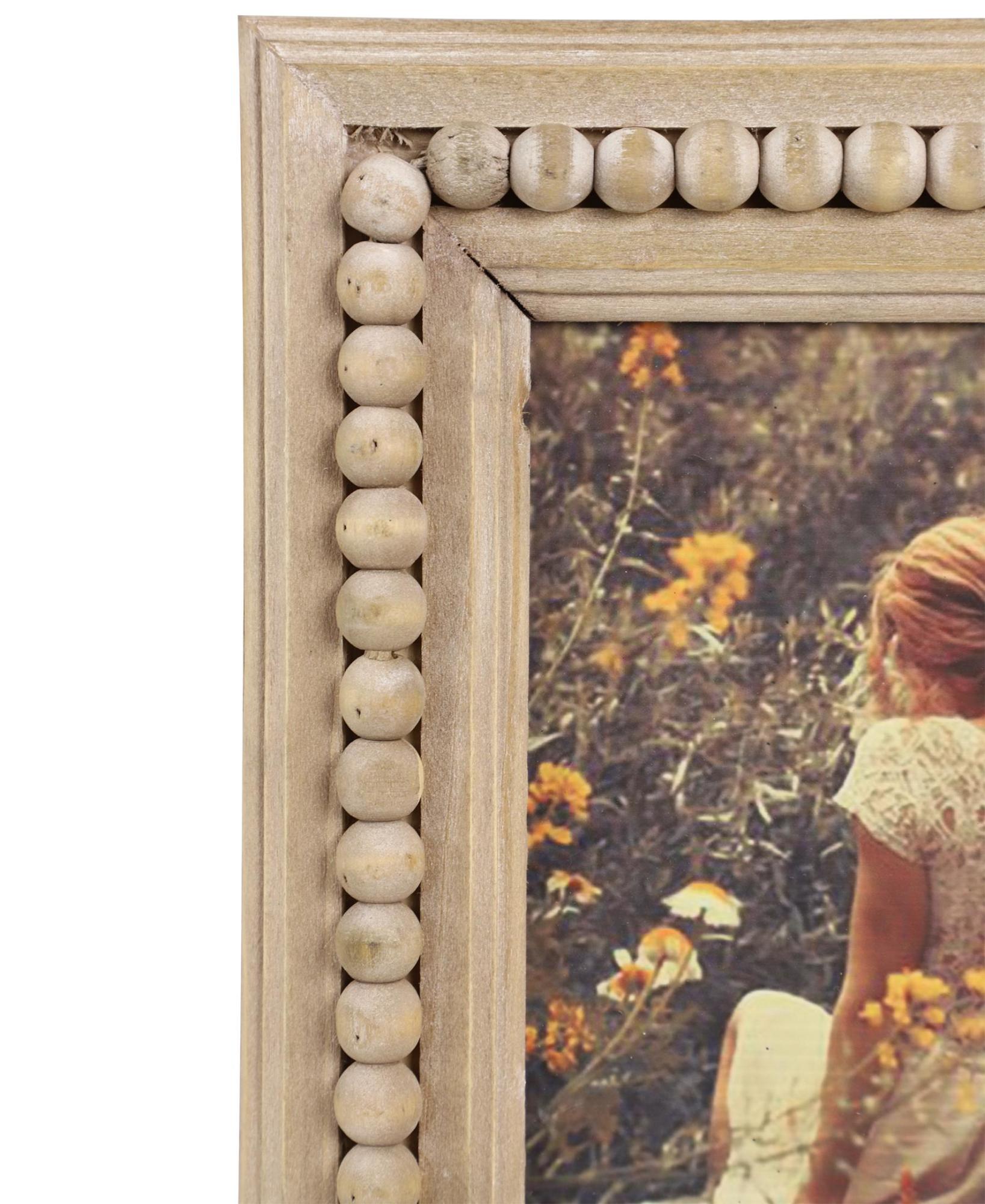 Light Brown Wood Beaded 1 Slot Ornate Photo Frame
