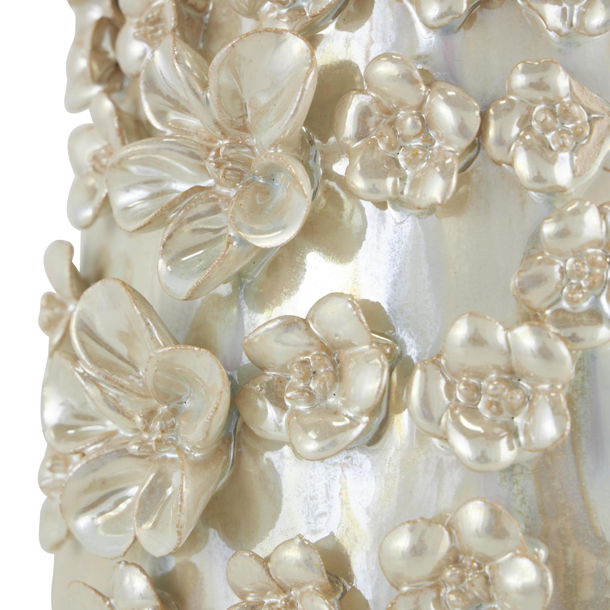 Floral Cream Ceramic 3D Decorative Vase with Iridescent Glaze