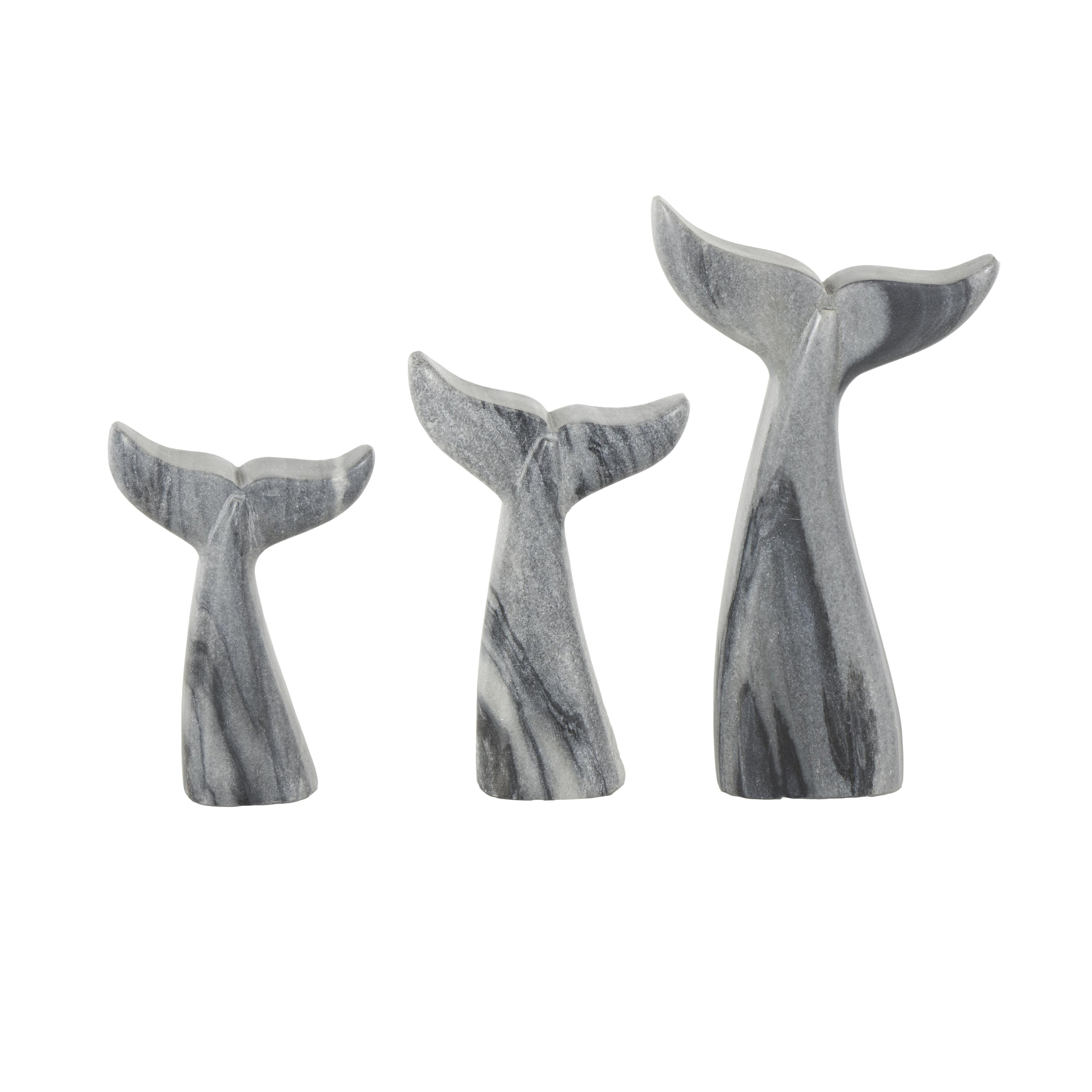 Set of 3 Whale Marble Tail Decorative Sculpture