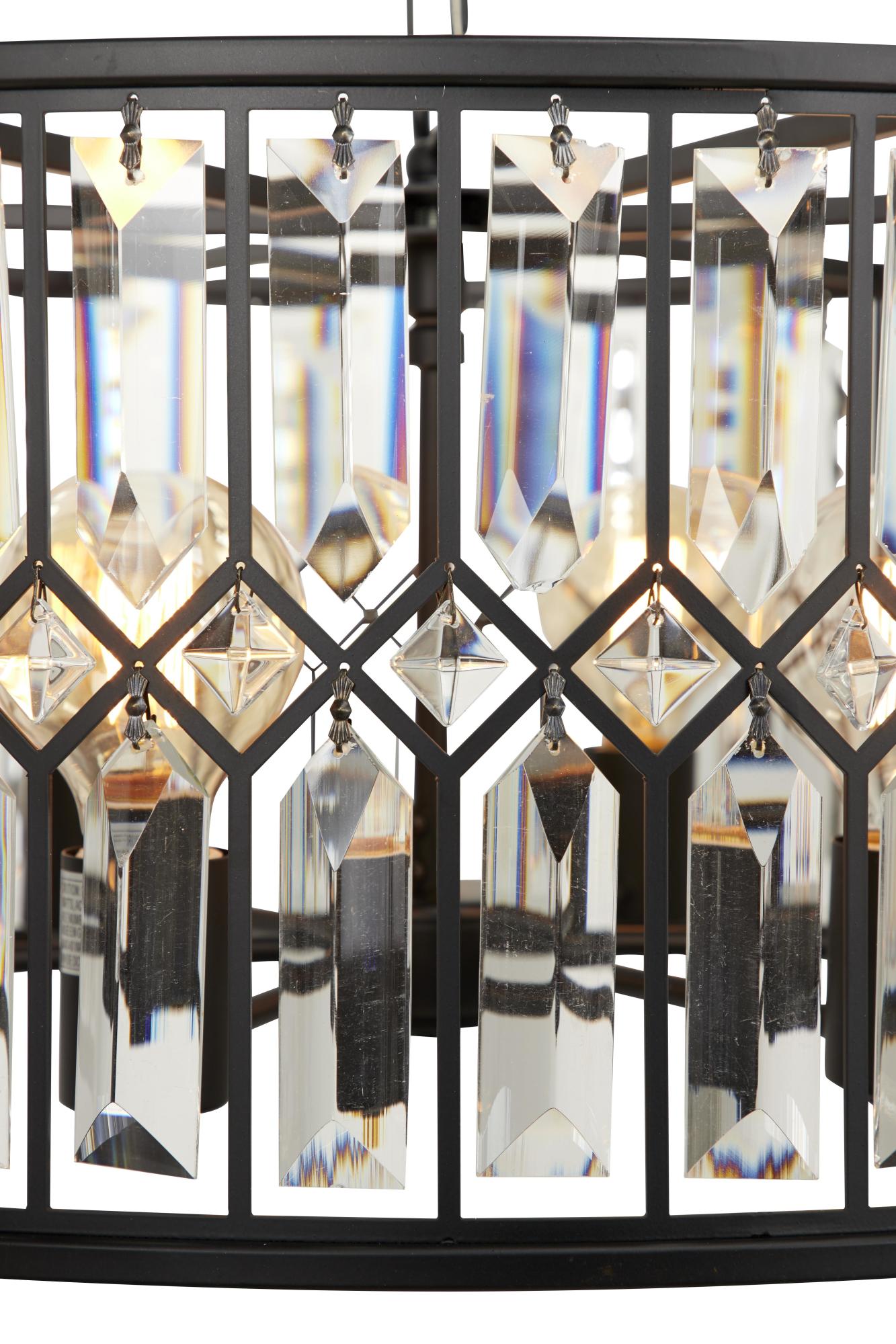 Geometric Black Metal Crystal Embellished 6 Light Room Chandelier with Link Chain