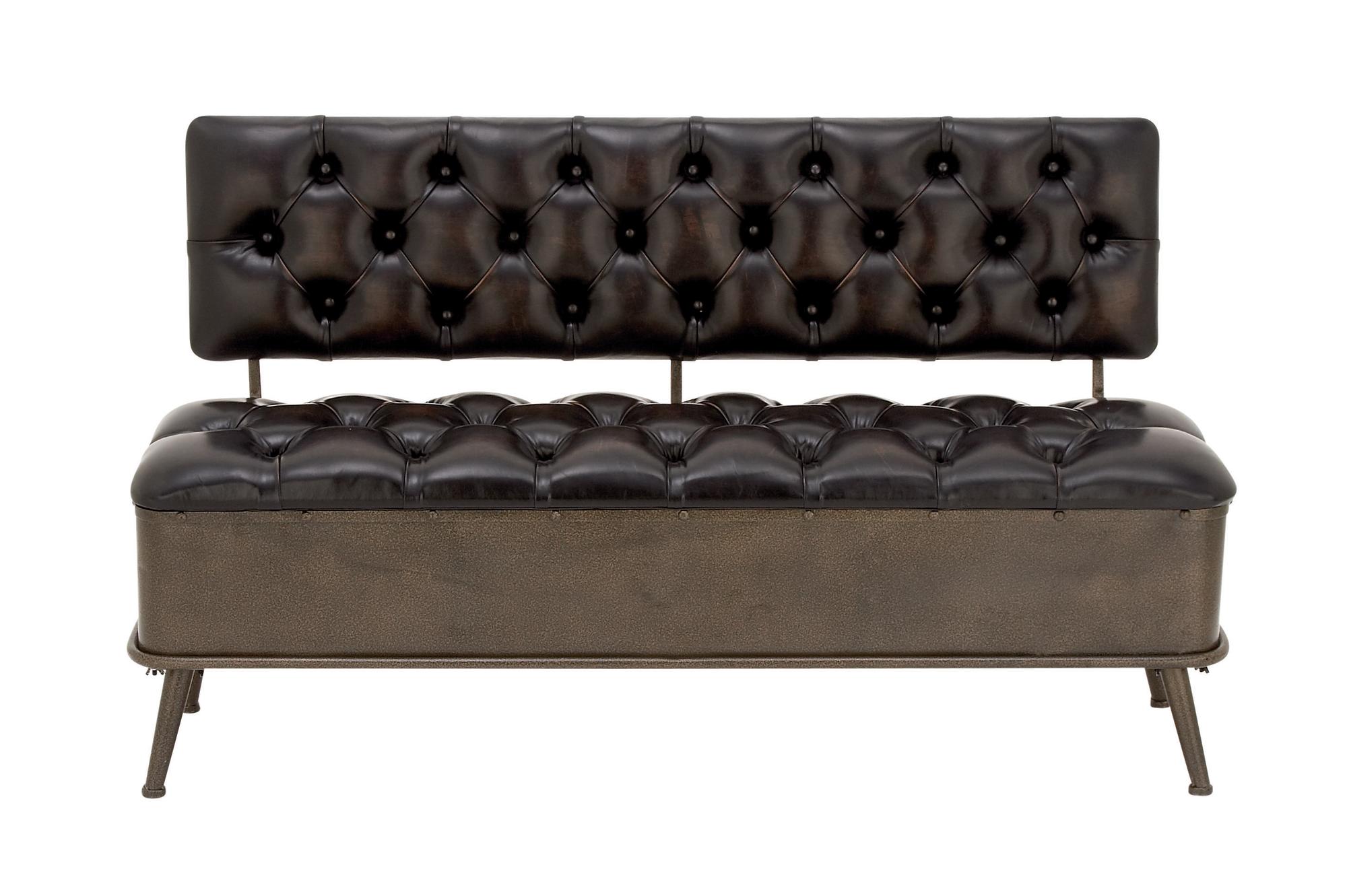 Bronze Metal Room Storage Bench with Tufted Faux Leather