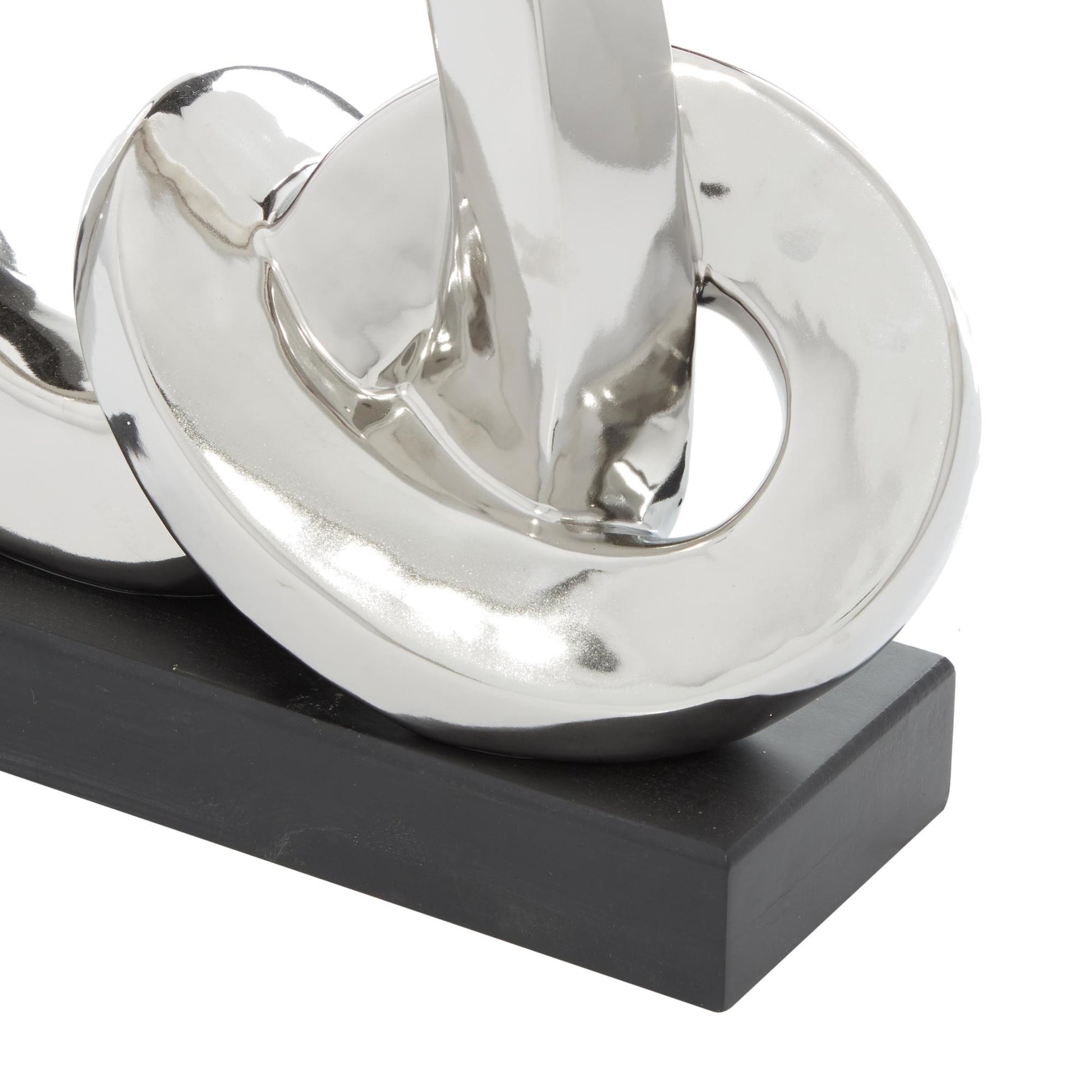 Abstract Silver Porcelain Ceramic Link Decorative Sculpture with Black Base