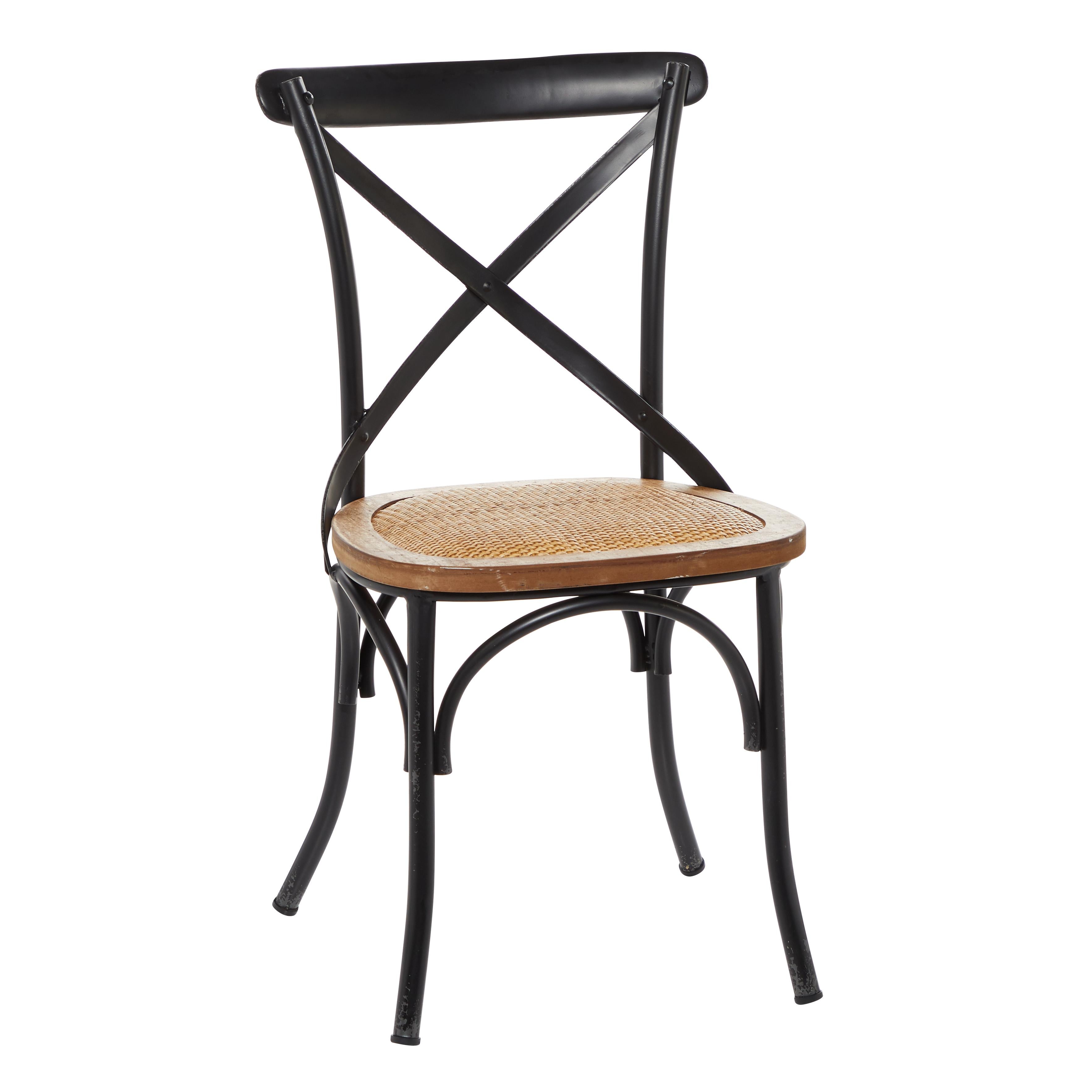 Set of 2 Metal Kitchen Dining Chair with Brown Rattan Seat