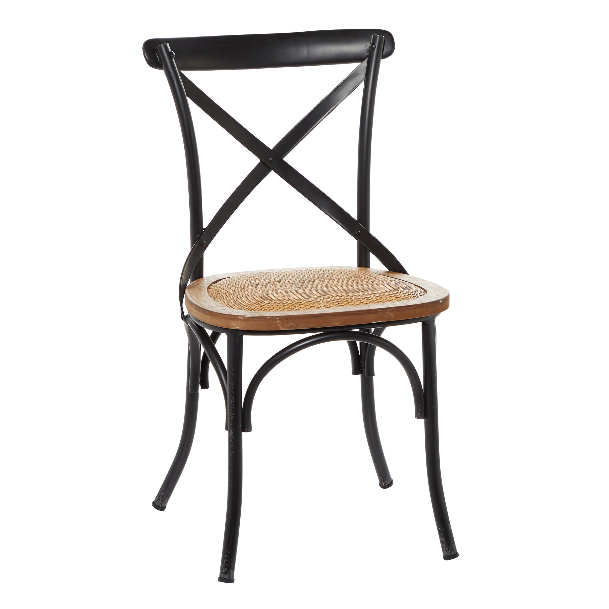Set of 2 Metal Kitchen Dining Chair with Brown Rattan Seat
