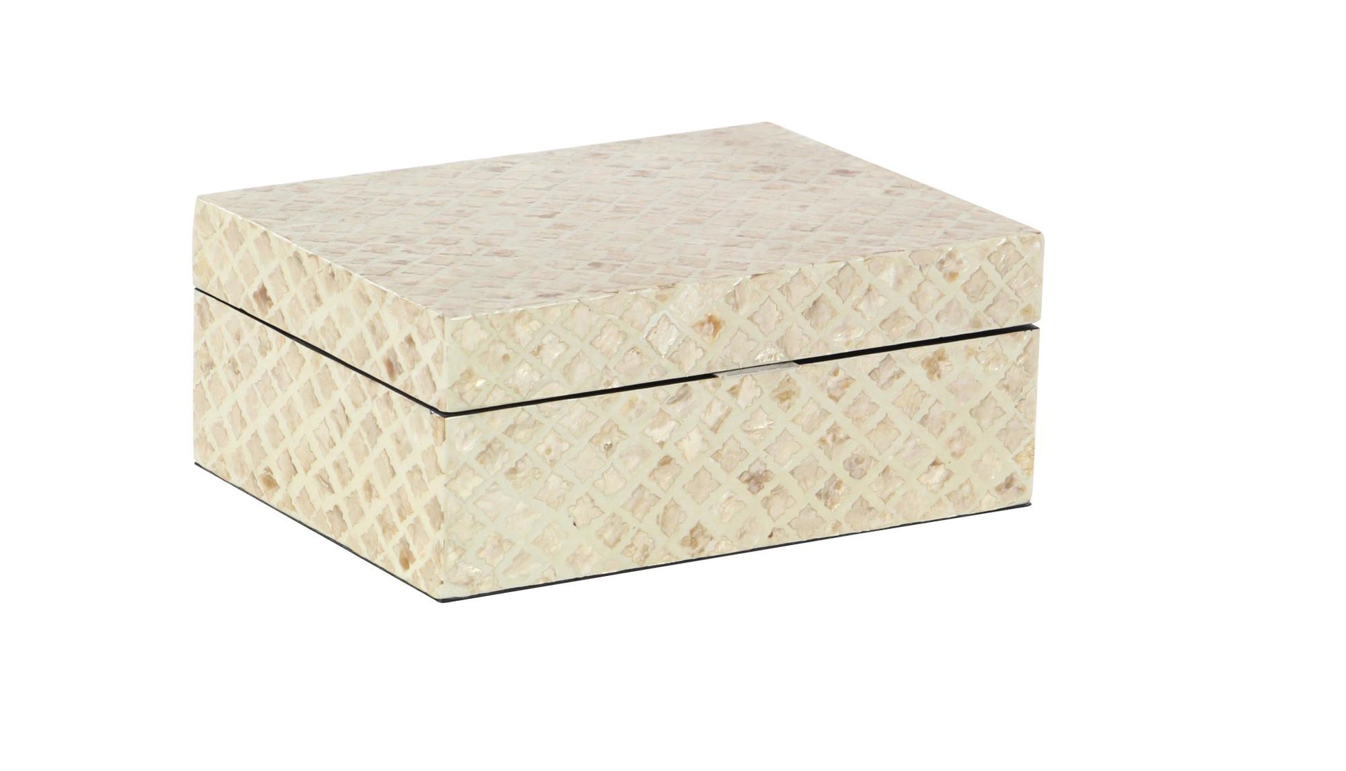 Set of 2 Cream Mother of Pearl Shell Handmade Decorative Box with Hinged Lid