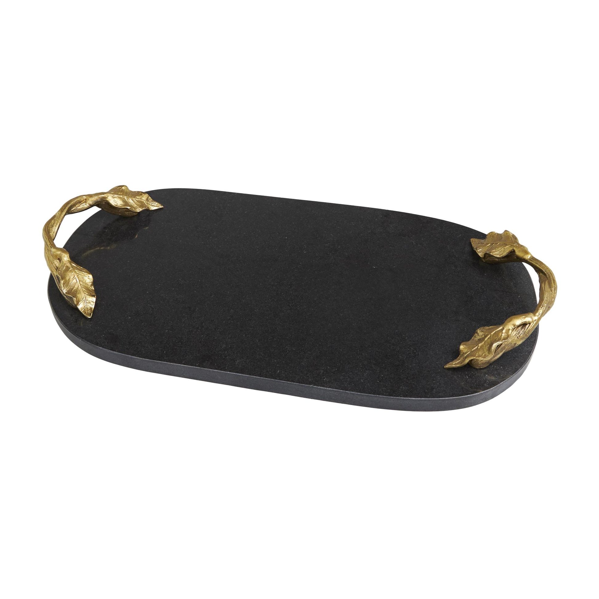 Leaf Marble Oval Living Room Decor Tray with Gold Twisted Metal Handles