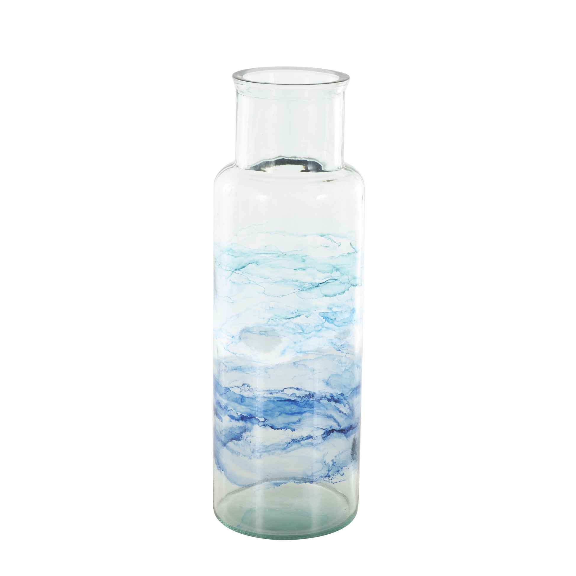 Abstract Recycled Glass Handmade Slim Spanish Bottle Neck Decorative Vase with Ombre Swirled Bands