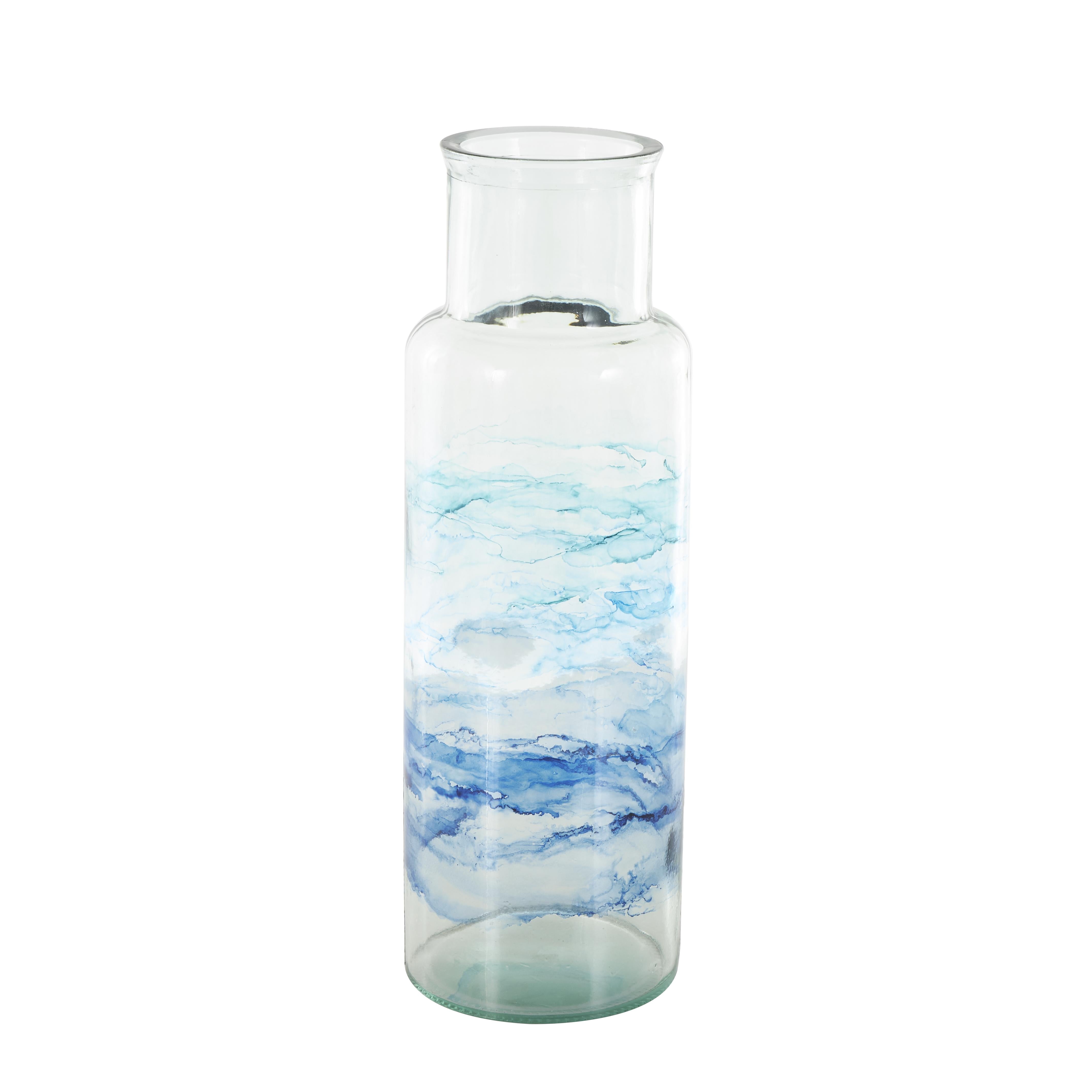Abstract Recycled Glass Handmade Slim Spanish Bottle Neck Decorative Vase with Ombre Swirled Bands
