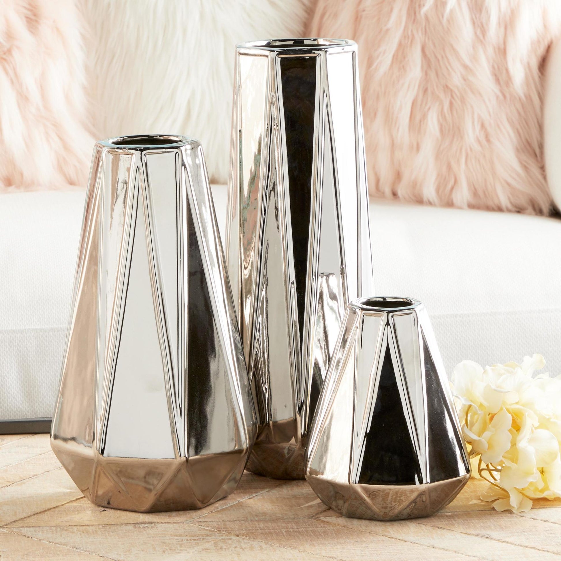 Set of 3 Ceramic Geometric Decorative Vase