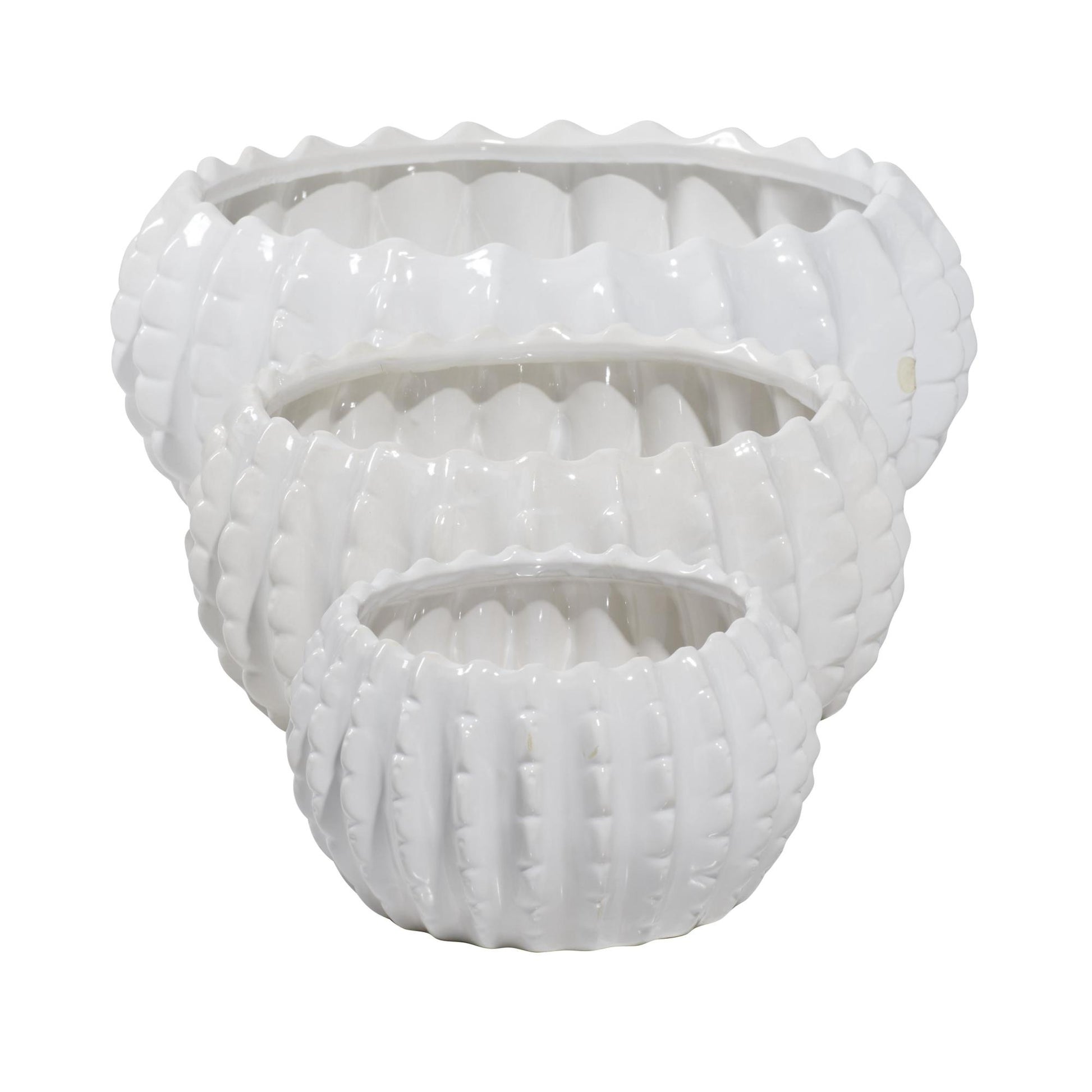 Set of 3 White Ceramic Indoor Outdoor Planter