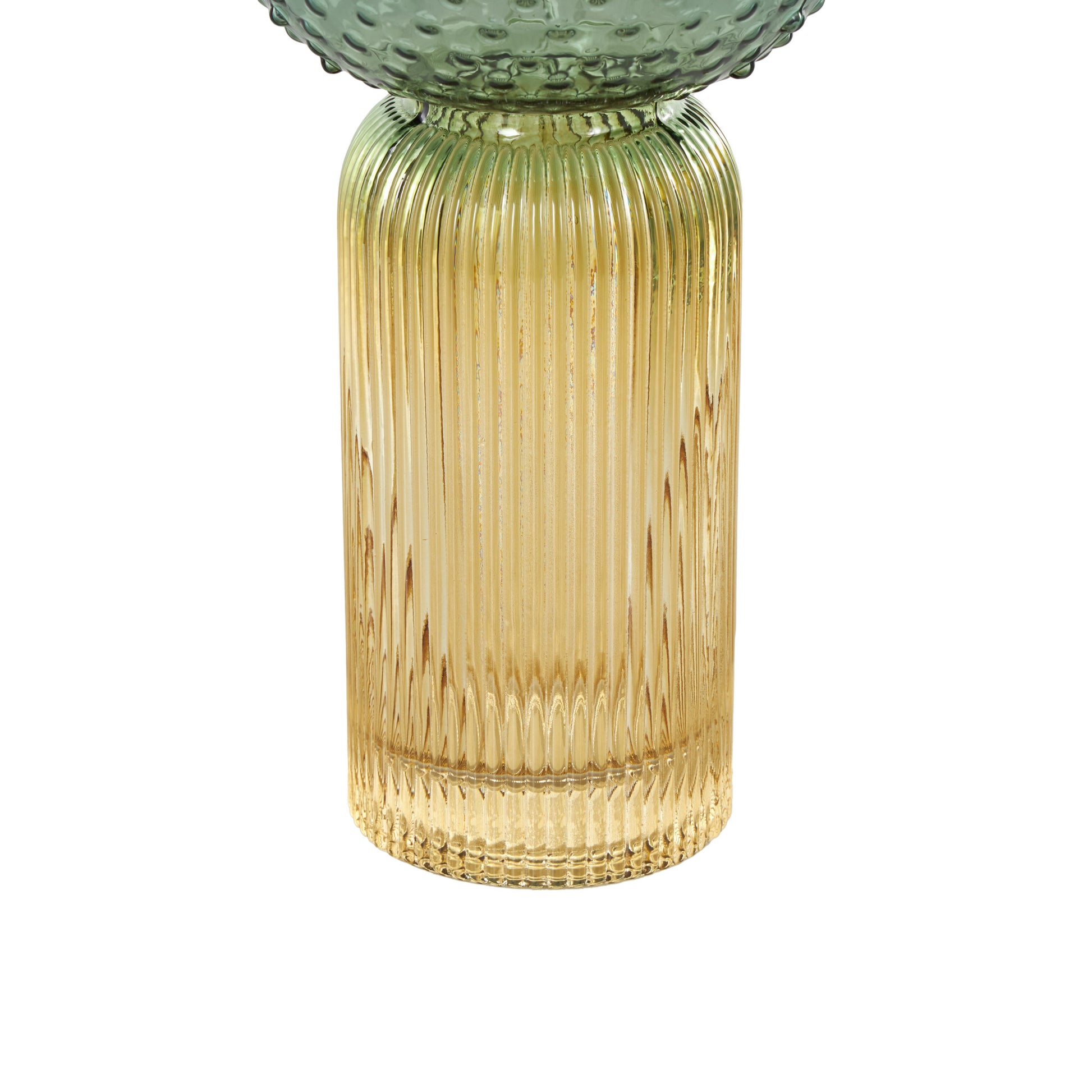 Set of 2 Geometric Multi Colored Glass Ribbed Ombre Decorative Vase