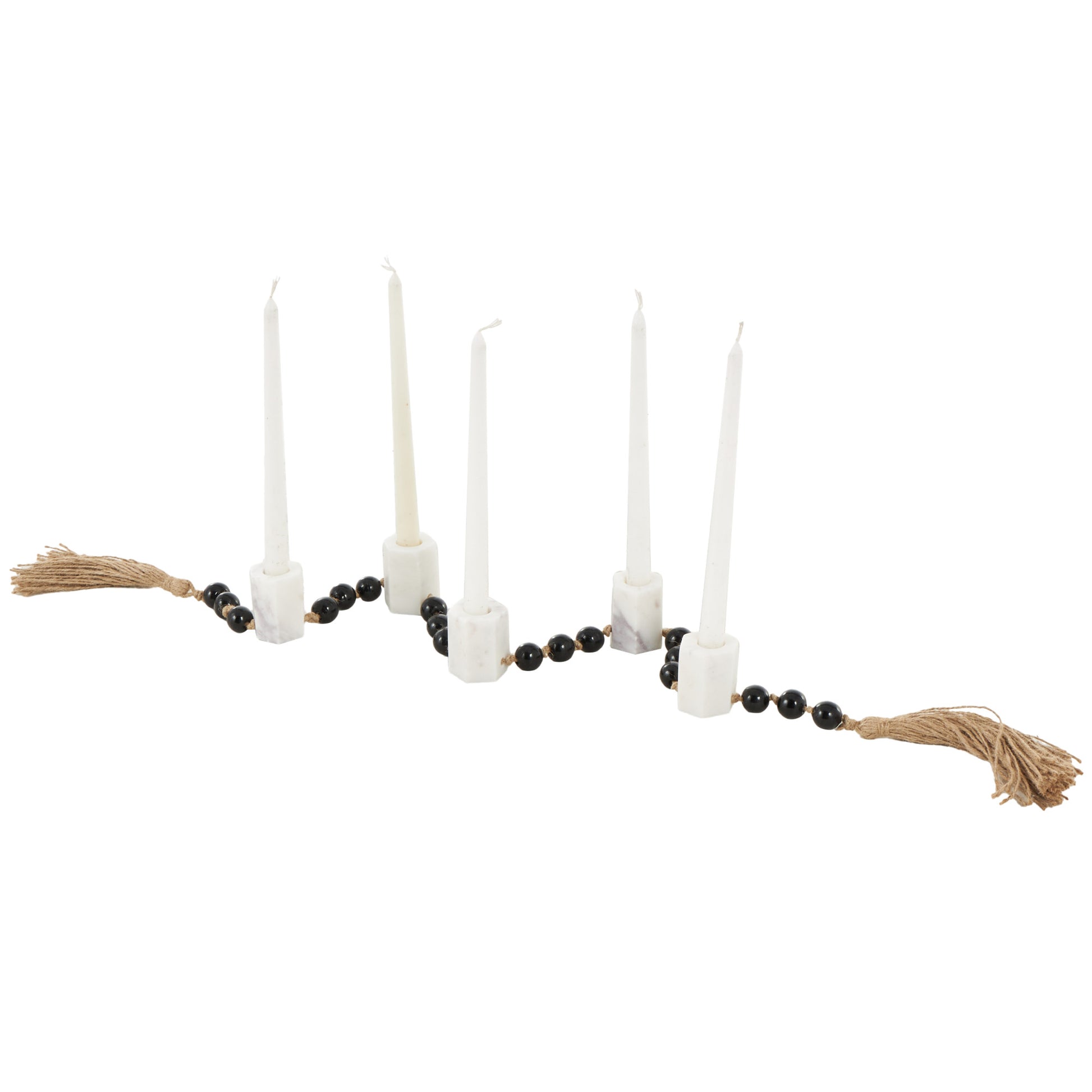 Mango Wood Garland Decorative Candle Holder with Brown Tassel