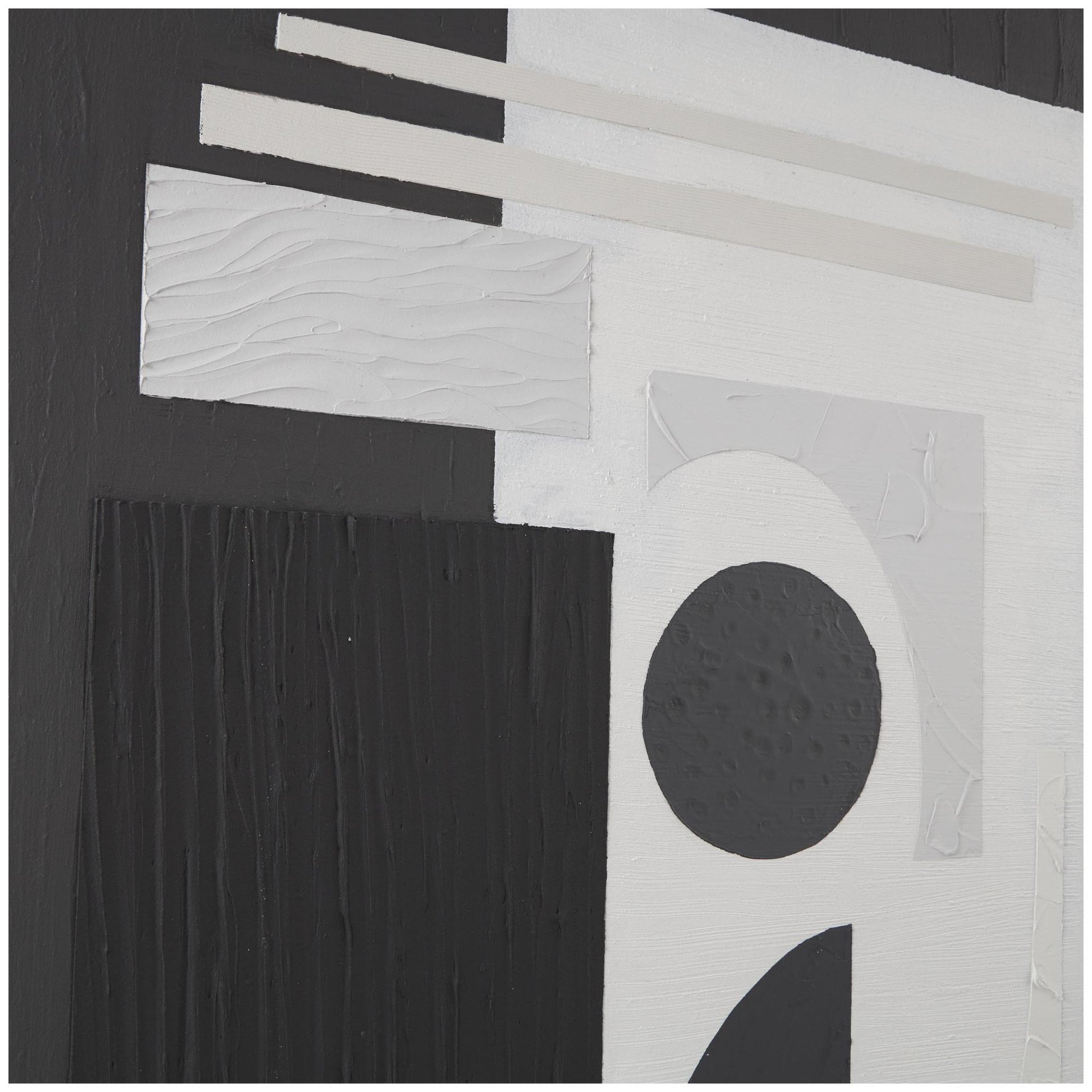 Geometric Canvas Textured Living Room Framed Wall Art with Various Shapes and White Accents