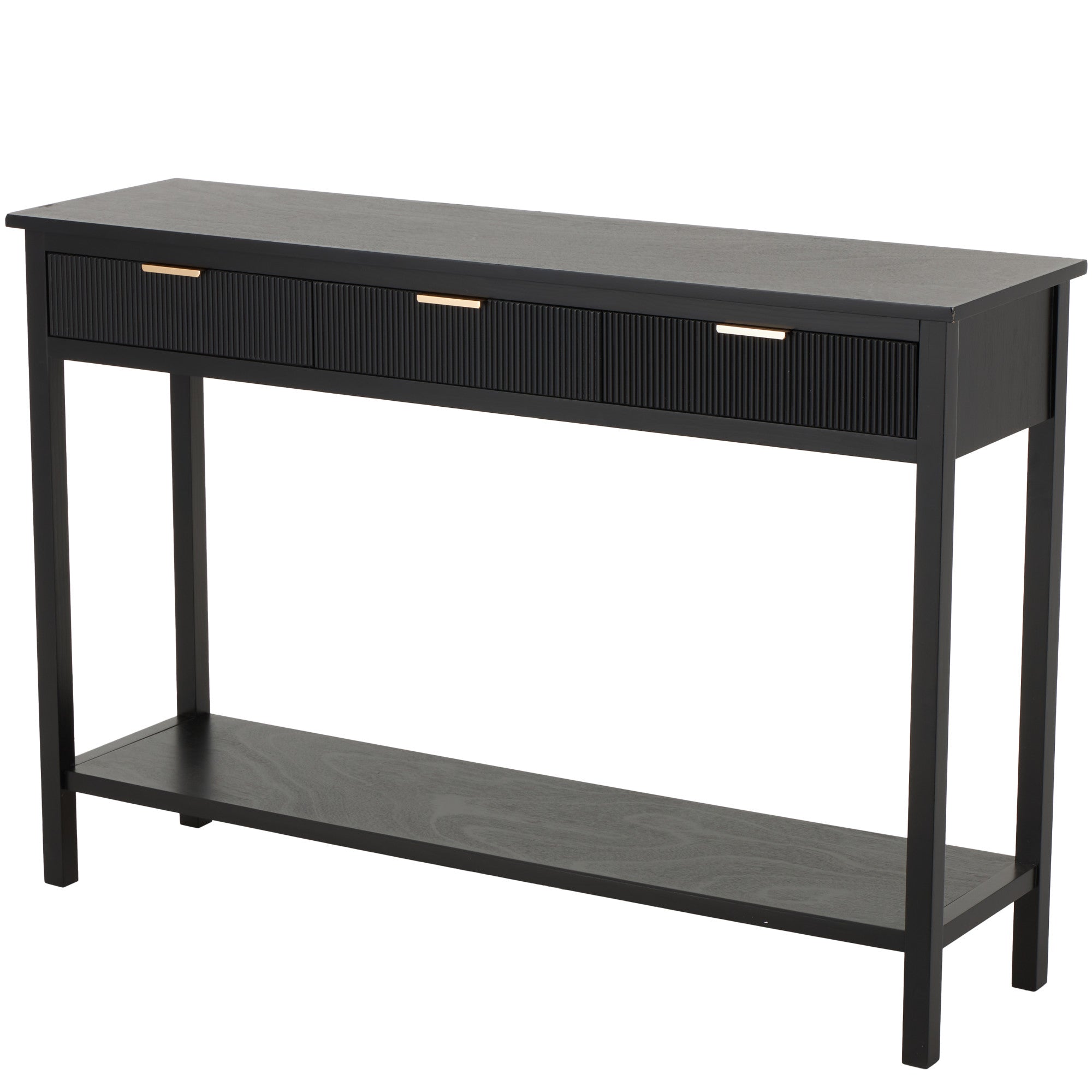 Black Wooden Handmade 3 Drawer Living Room Console Table with Gold Handles
