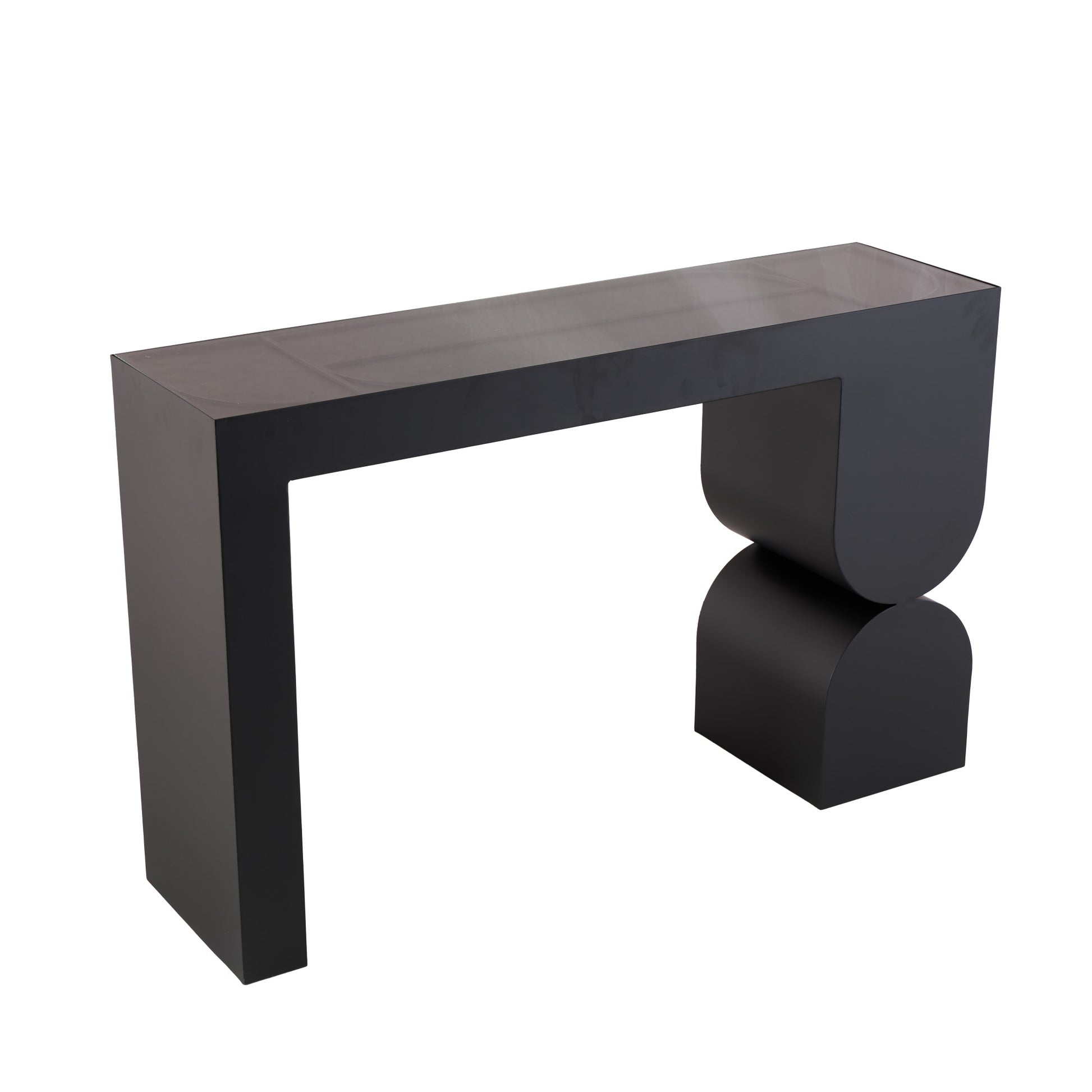 Geometric Black Metal Rectangular Living Room Console Table with Stacked Arched Table Leg