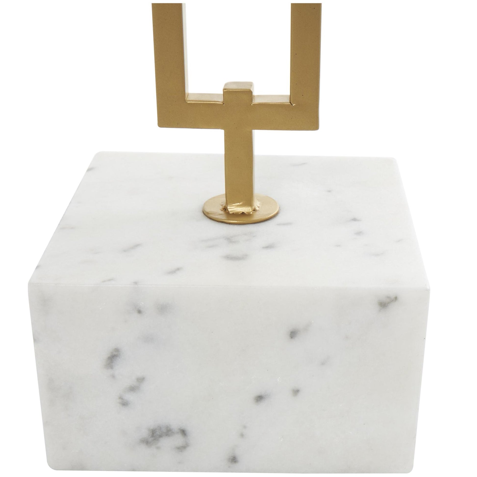 Geometric White Marble Side End Accent Table with Gold Metal Rectangular Stand