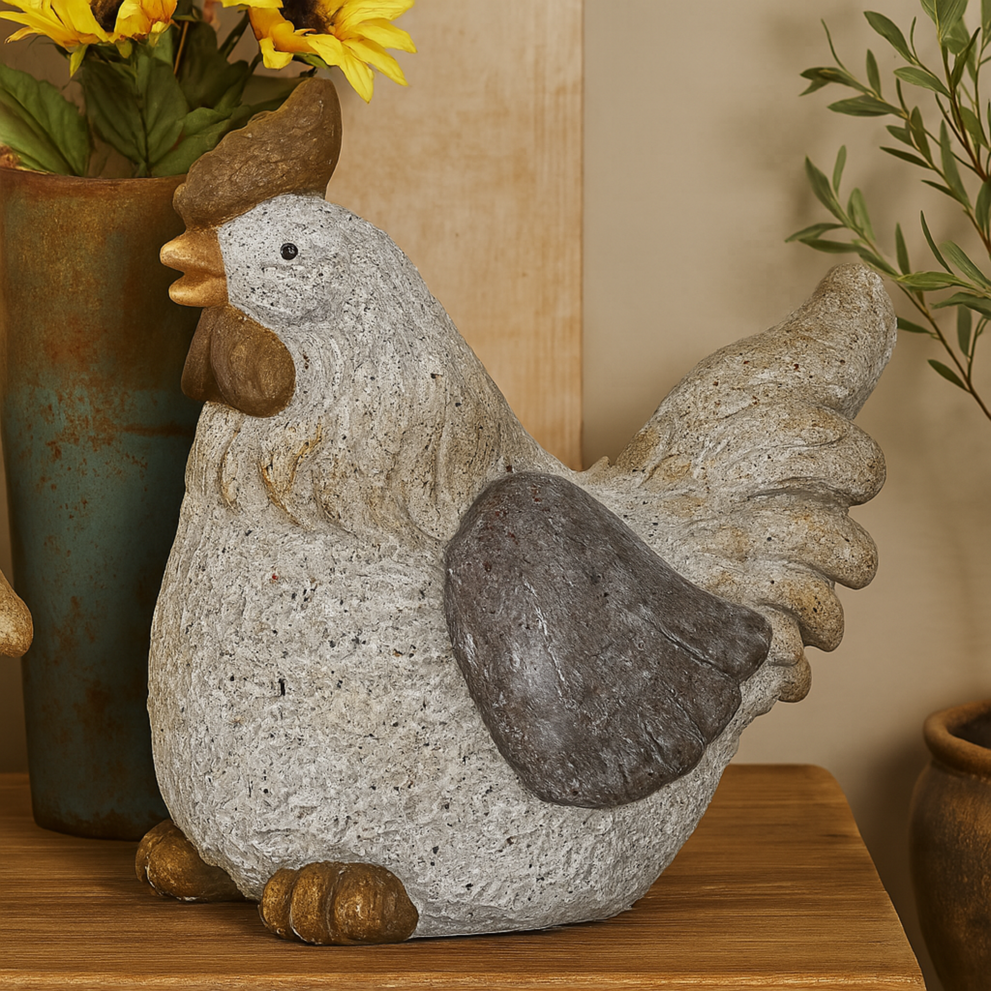Chicken Gray Polystone Indoor Outdoor Decorative Garden Sculpture