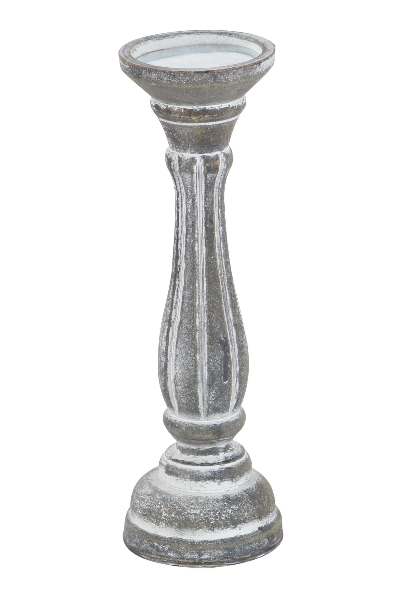 Set of 3 Wooden Distressed Turned Pillar Decorative Candle Holder