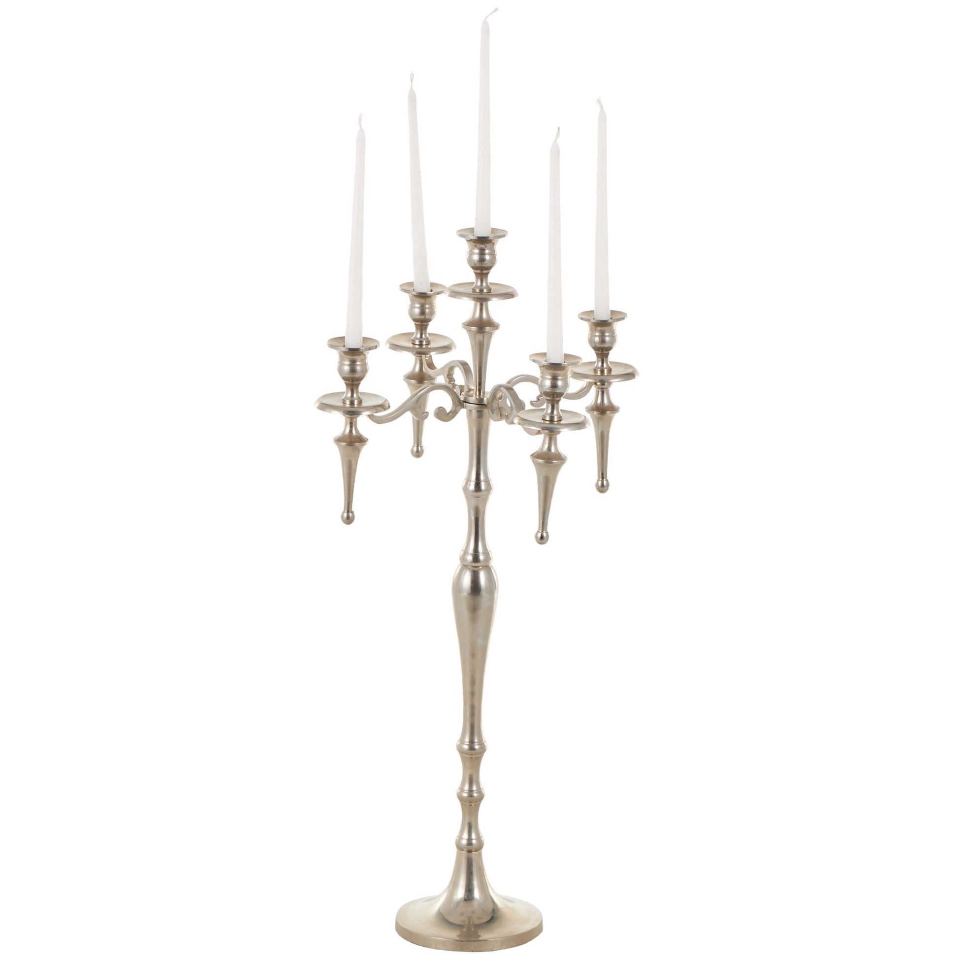 Scroll Silver Aluminum Metal Turned Floor 5 Plate Decorative Candelabra