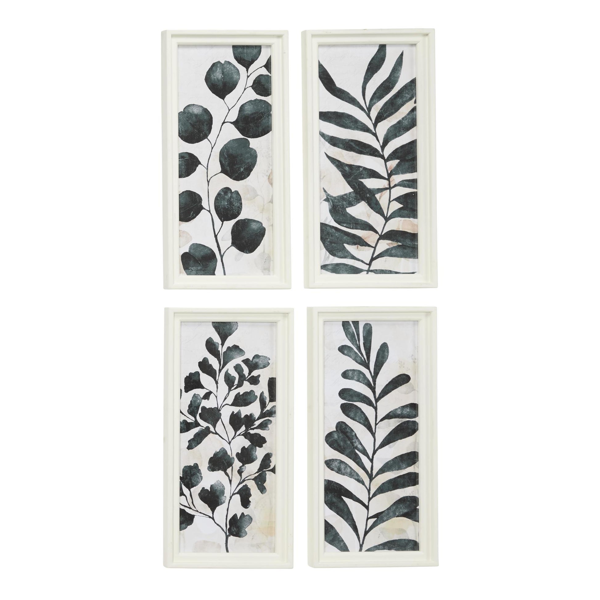 Set of 4 Leaf Green Wood Panel Living Room Framed Wall Art with Cream Frame