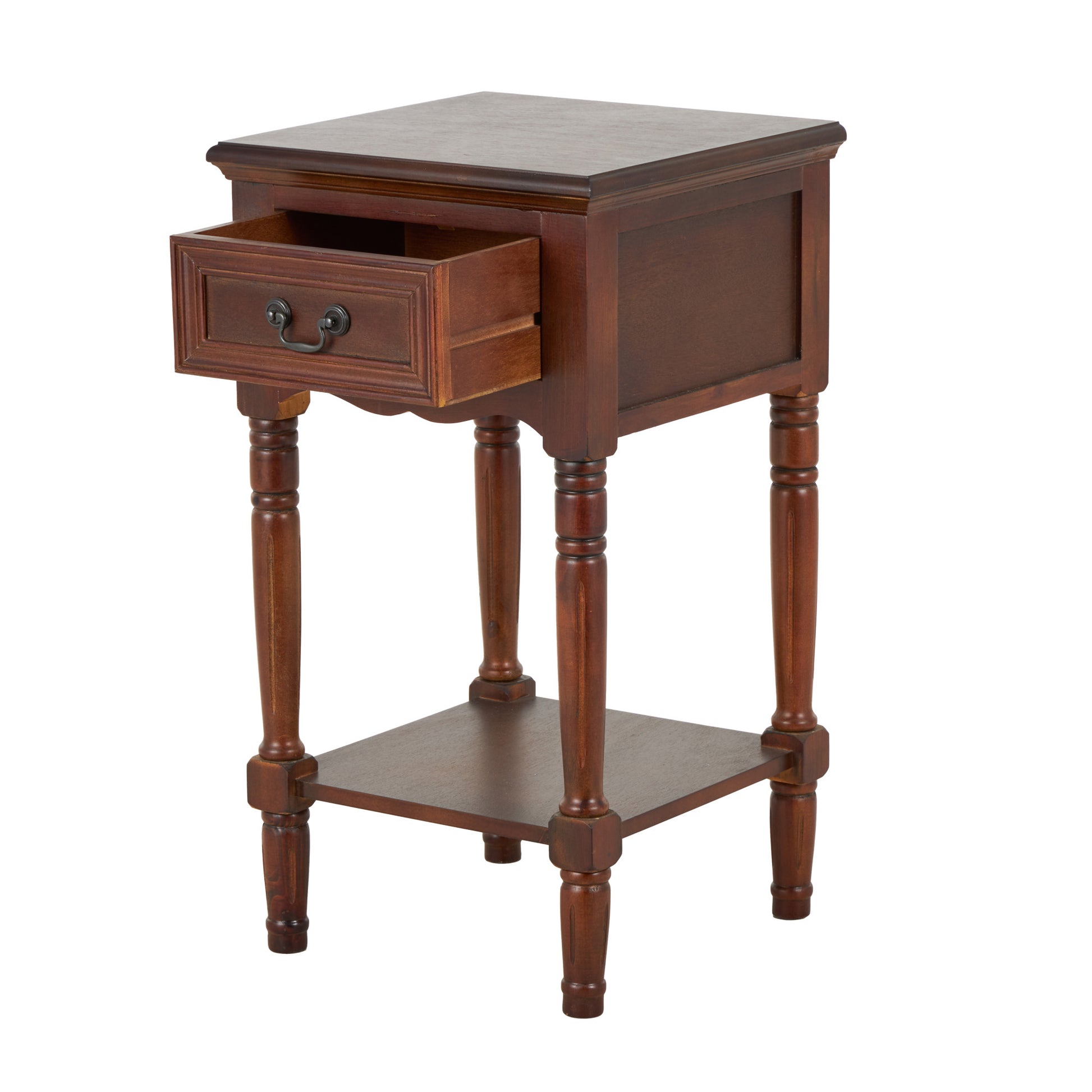 Brown Wood 1 Drawer Side End Accent Table