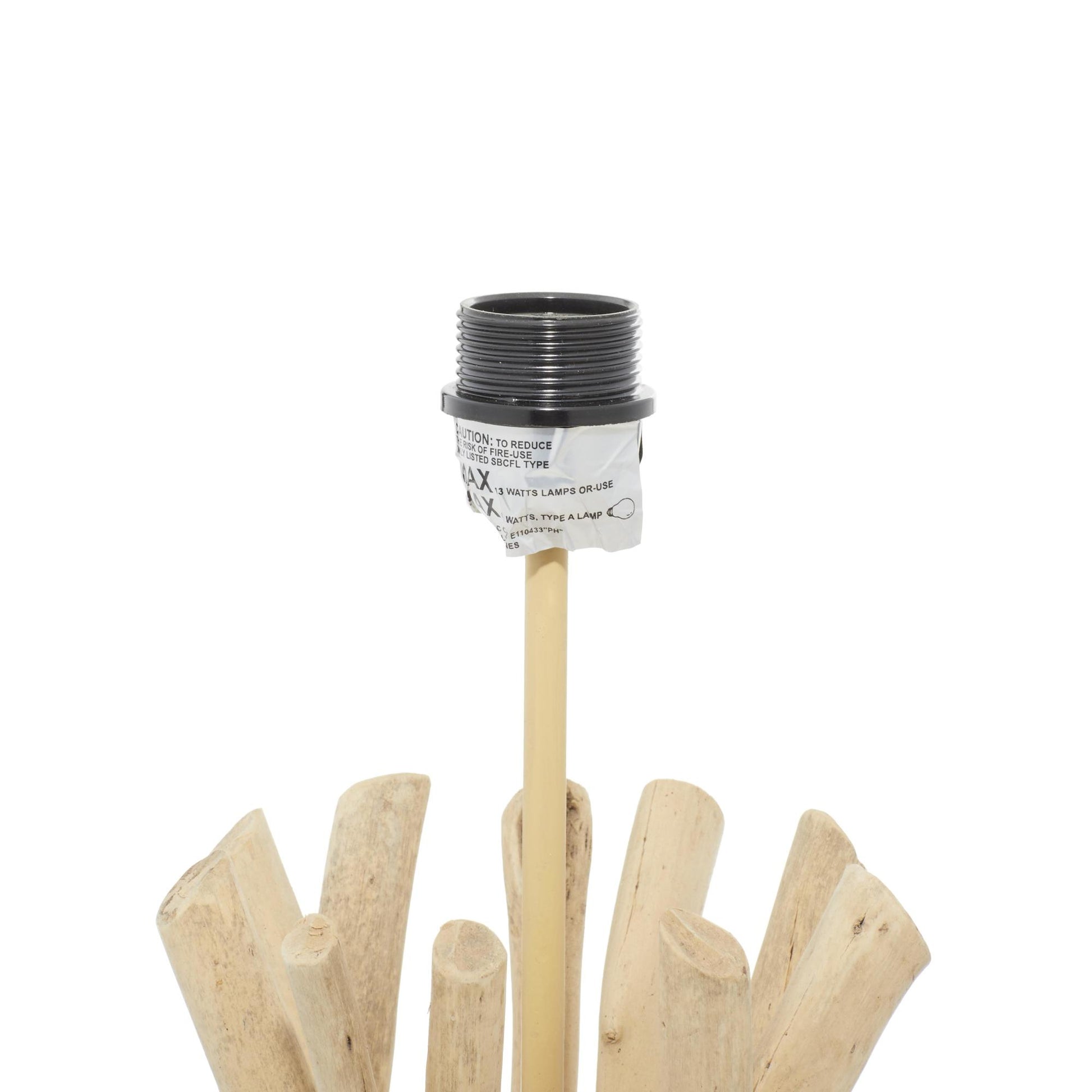 Light Brown Driftwood Handmade Room Table Lamp with Cream Linen Shade