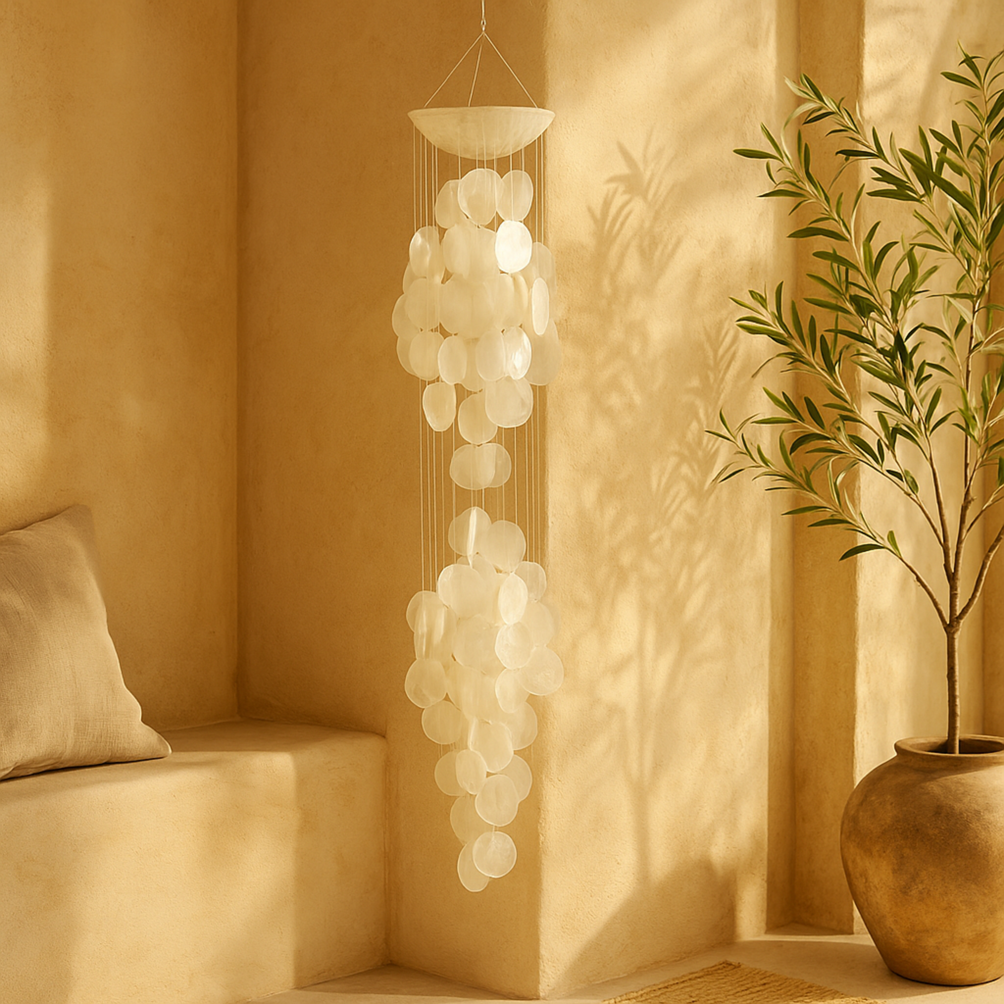 Geometric Capiz Shell Waterfall Indoor Outdoor Windchime