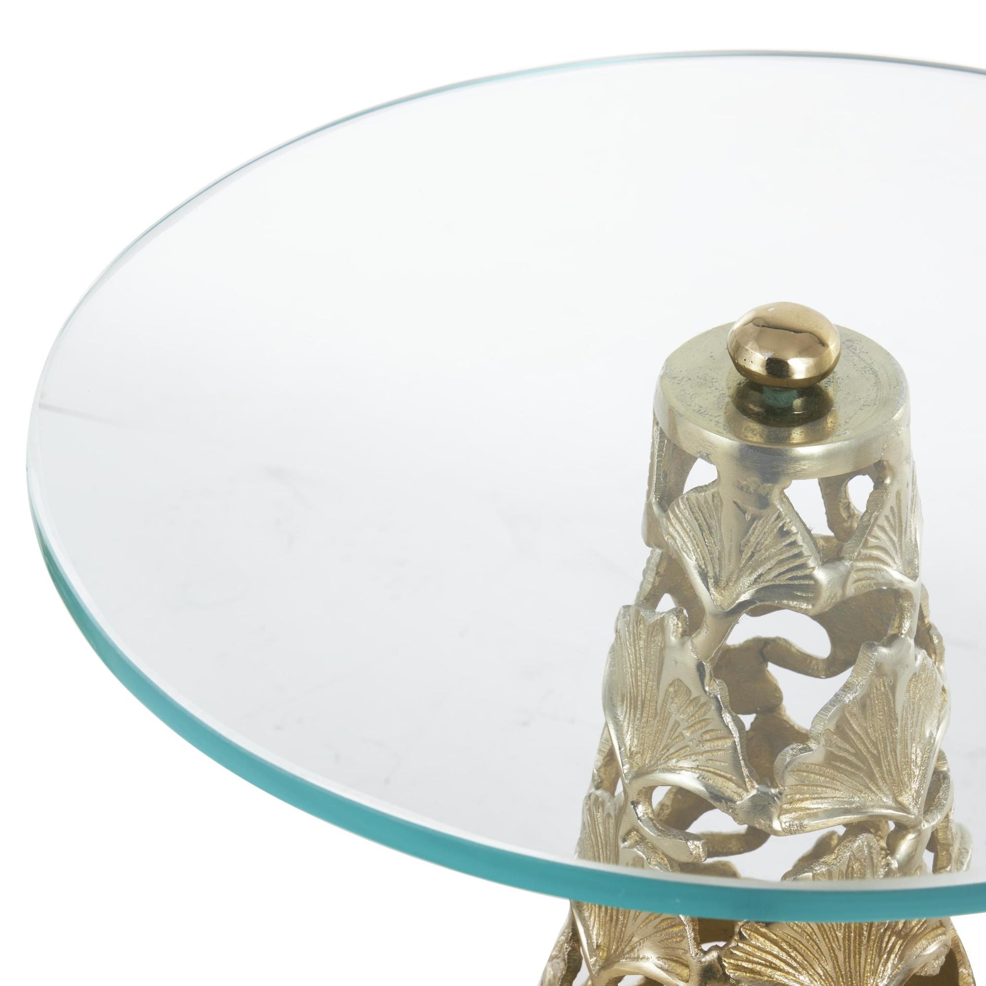 Set of 3 Floral Aluminum Metal Cutout Cone Shaped Side End Accent Table with Tempered Glass Tabletop