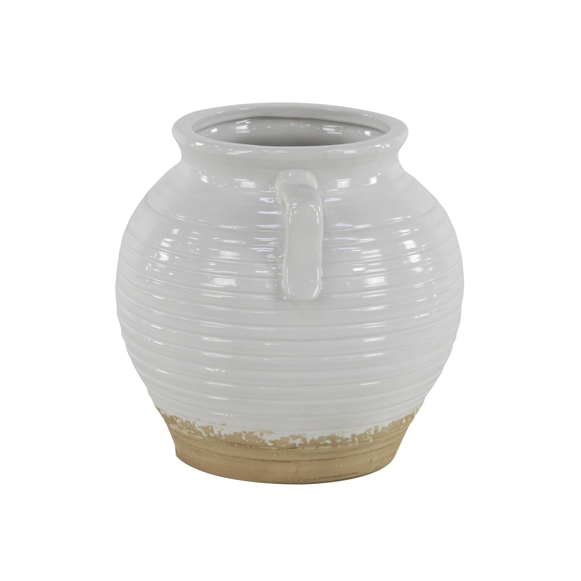 White Ceramic Indoor Outdoor Planter with Handles