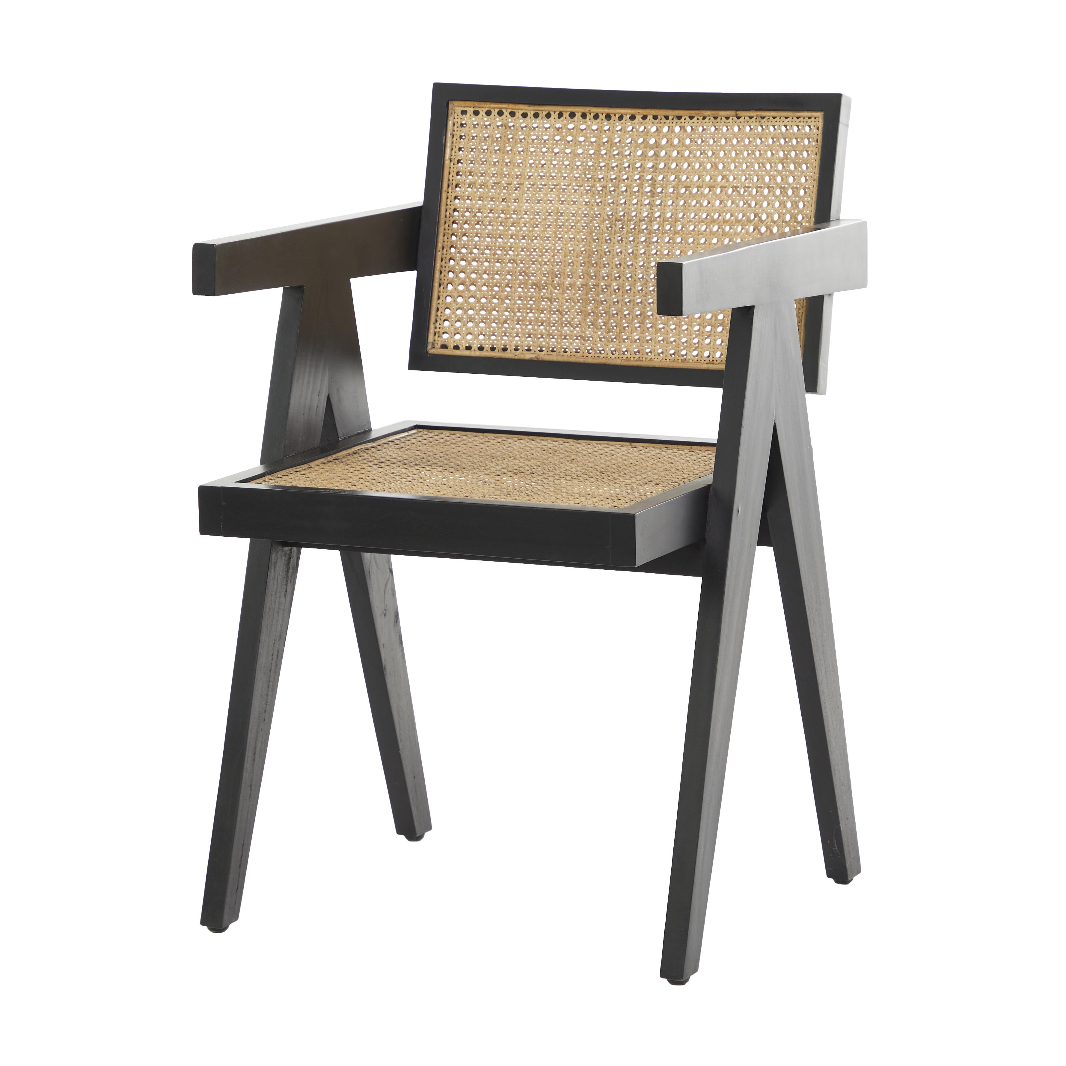 Teak Wood Handmade Living Room Accent Chair with Woven Cane Seat