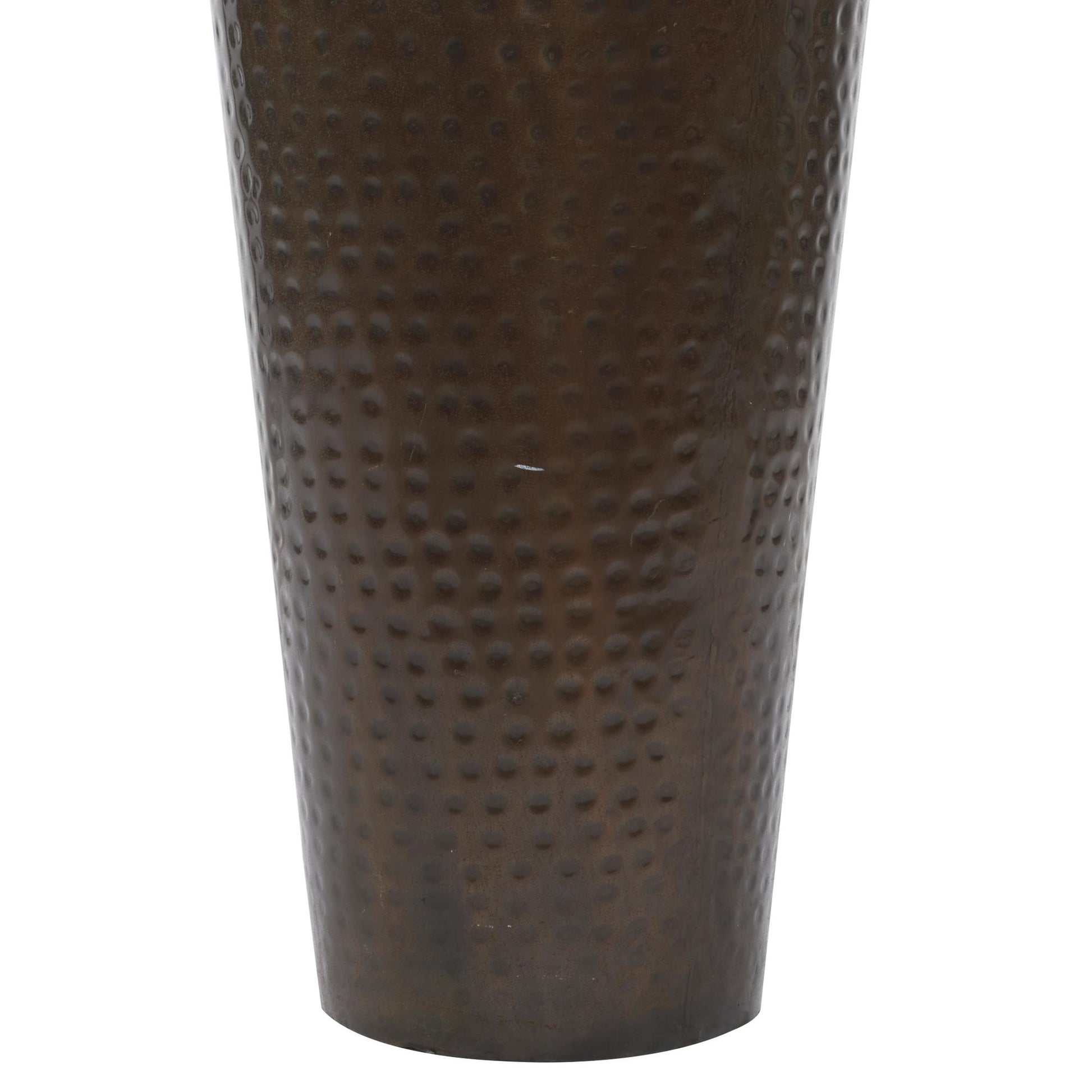 Brown Metal Tall Floor Mediterranean Style Decorative Vase with Hammered Details and Handles