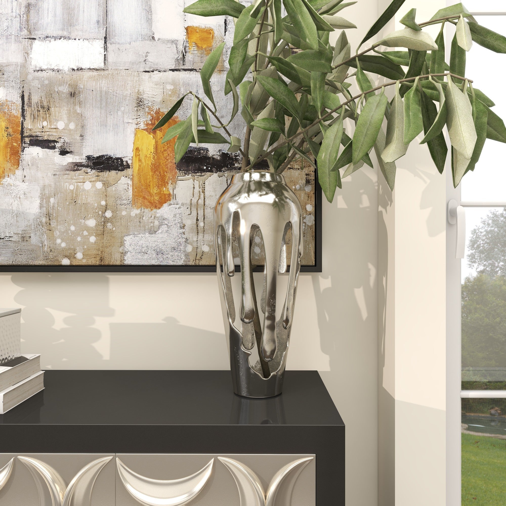 Abstract Aluminum Metal Drip Decorative Vase with Melting Designed Body