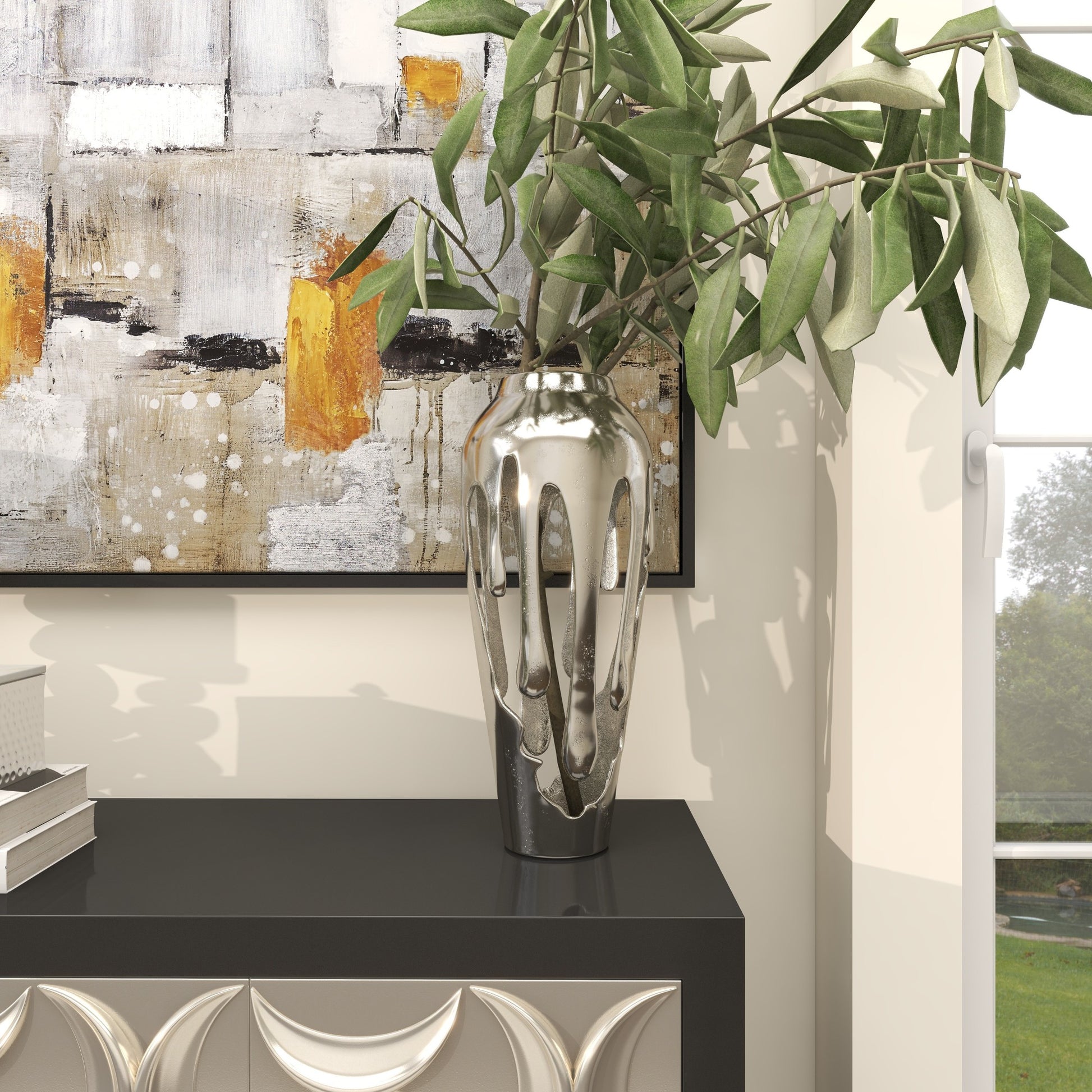 Abstract Aluminum Metal Drip Decorative Vase with Melting Designed Body