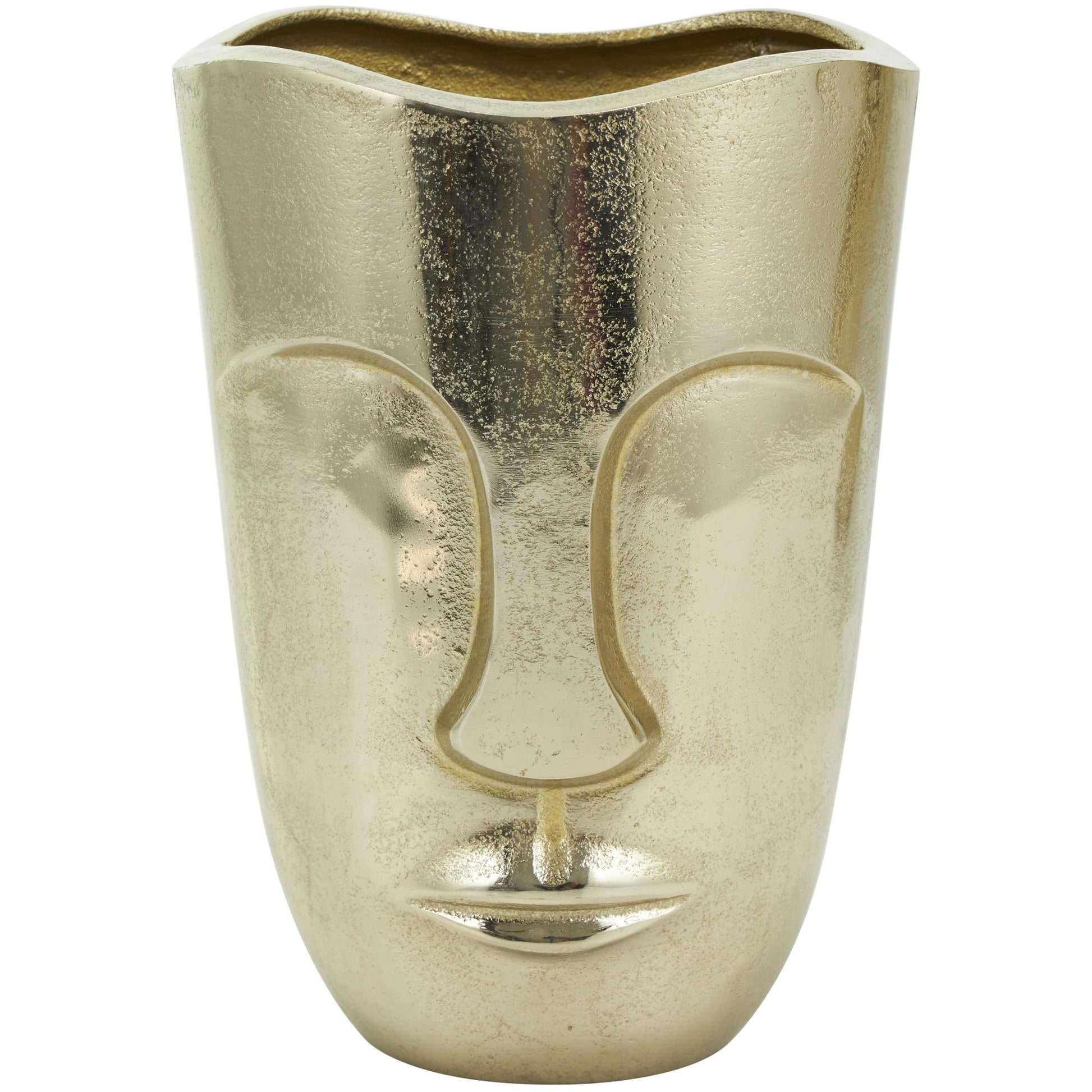 Set of 2 Face Gold Aluminum Metal Decorative Vase with Abstract Details