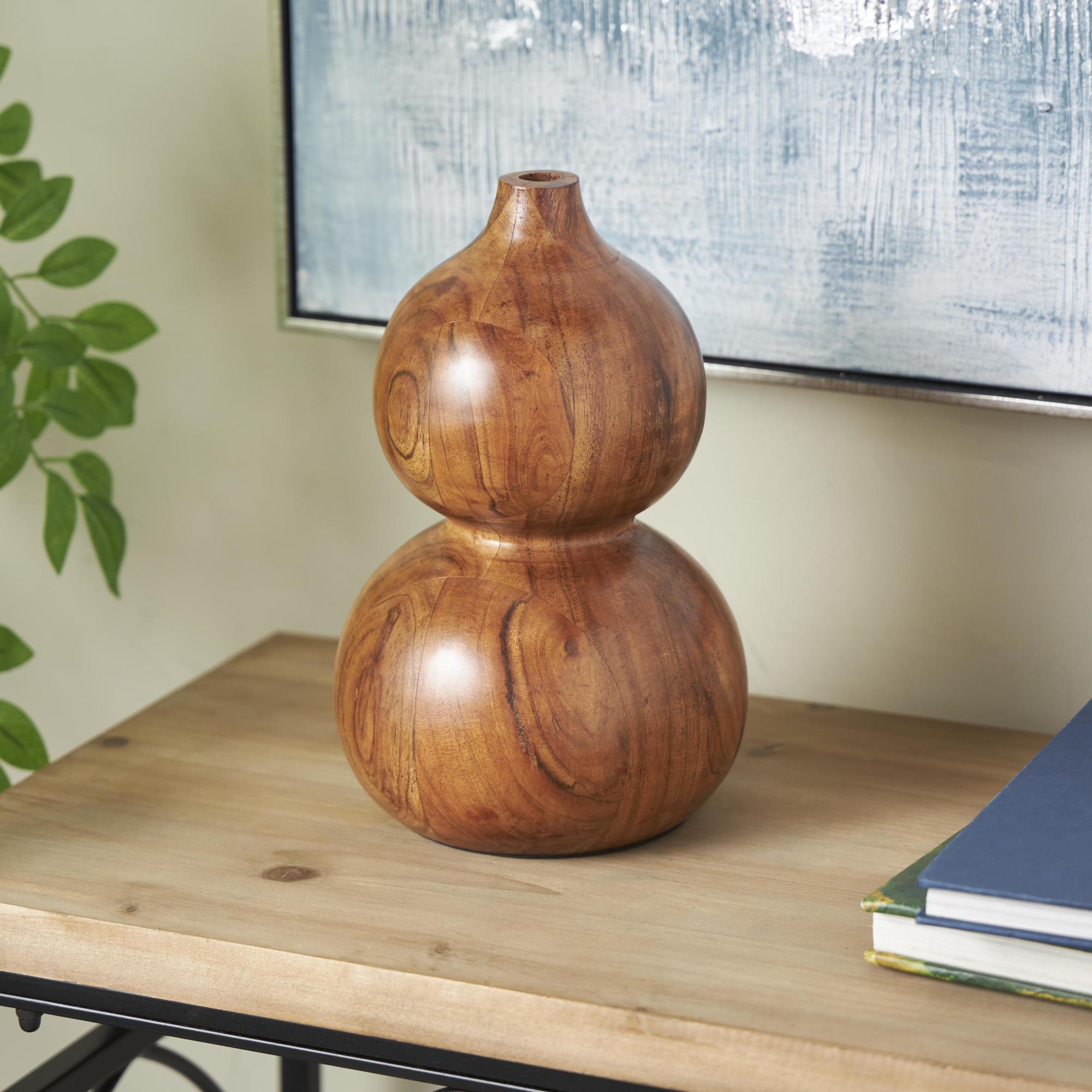 Brown Wood Bubble Decorative Vase with Natural Wood Grains