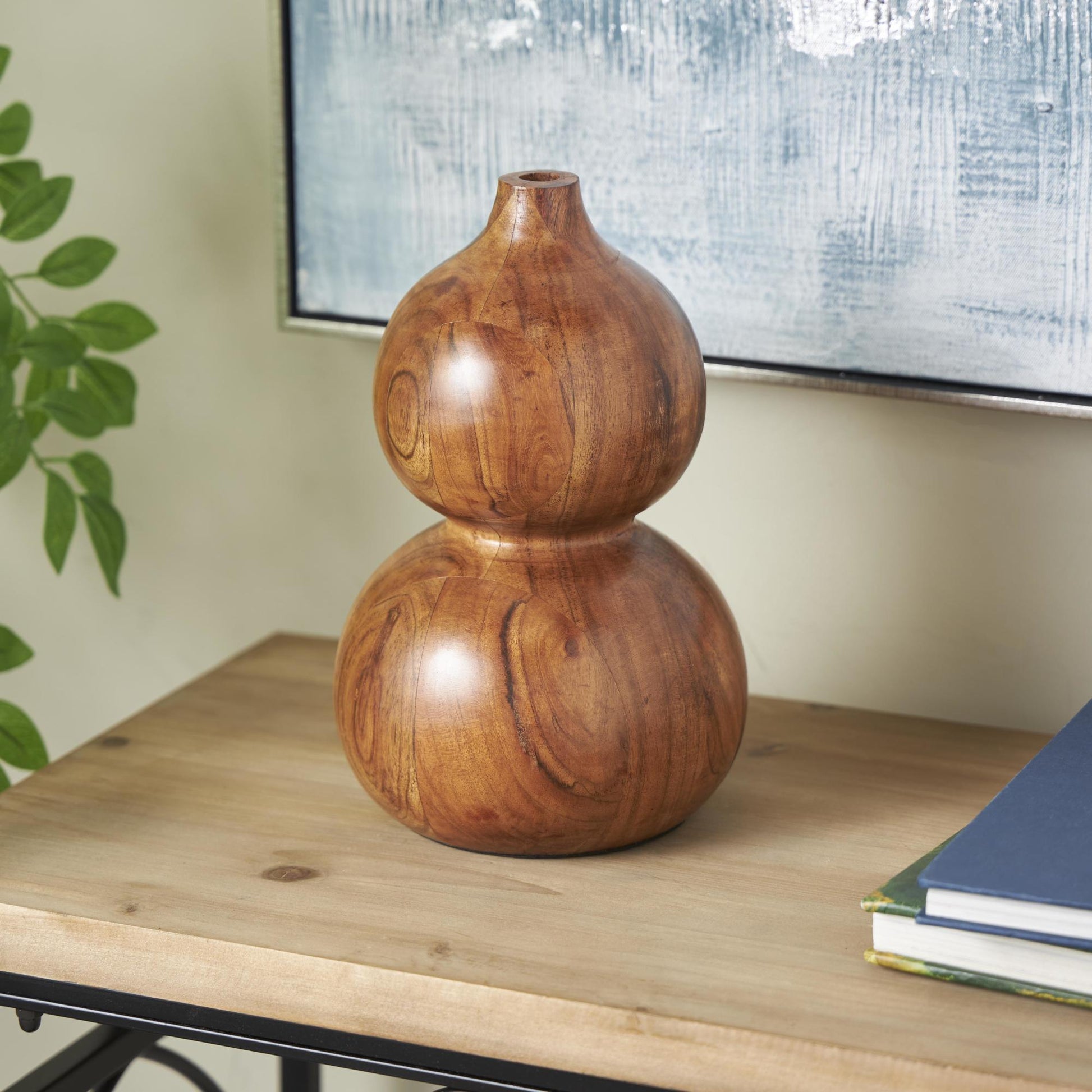 Brown Wood Bubble Decorative Vase with Natural Wood Grains