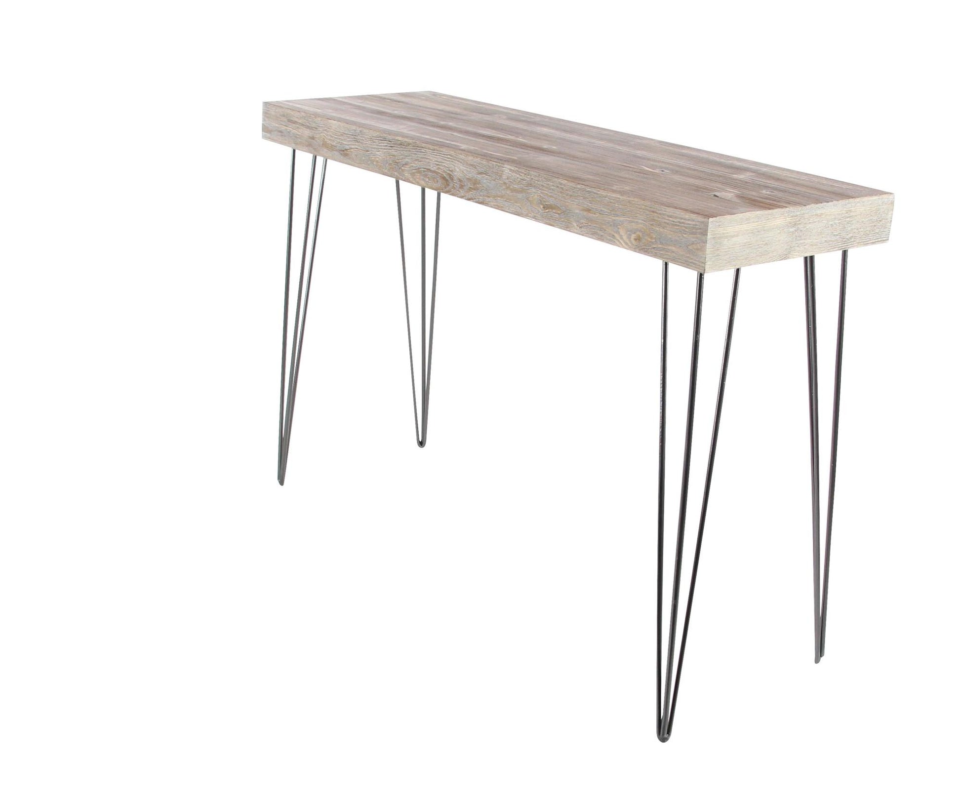 Brown Wood Rectangular Living Room Console Table with Black Metal Hairpin Legs