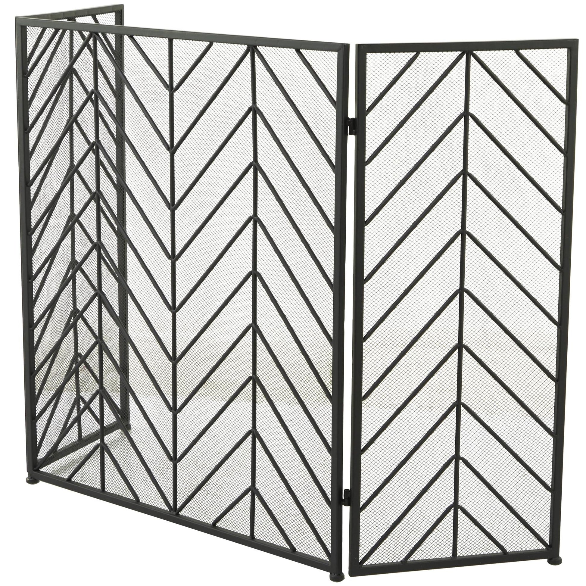 Geometric Metal Foldable Mesh Netting 3 Panel Living Room Fireplace Screen with Chevron Pattern