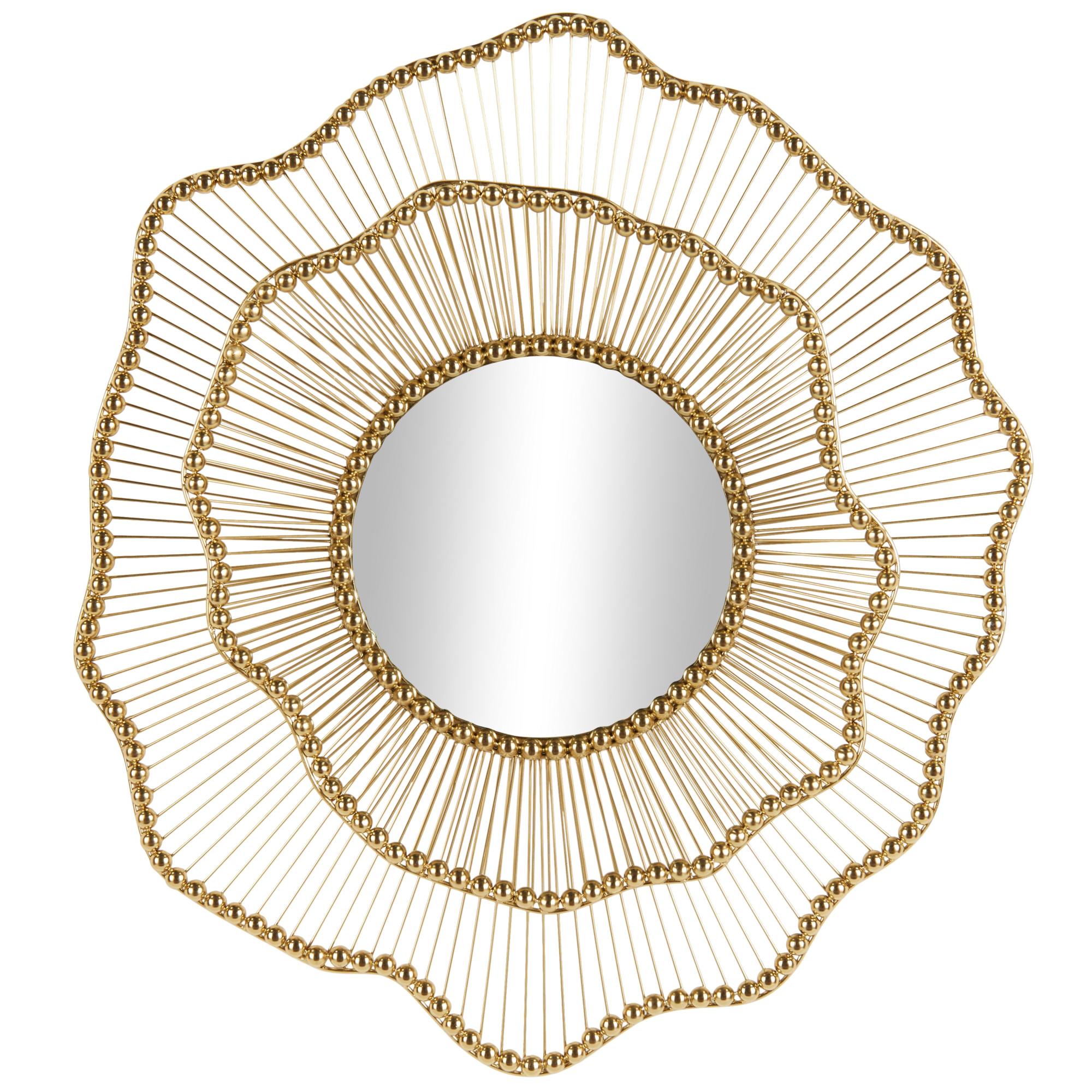 Floral Gold Metal Layered Frame Room Wall Mirror with Layered Floral Frame
