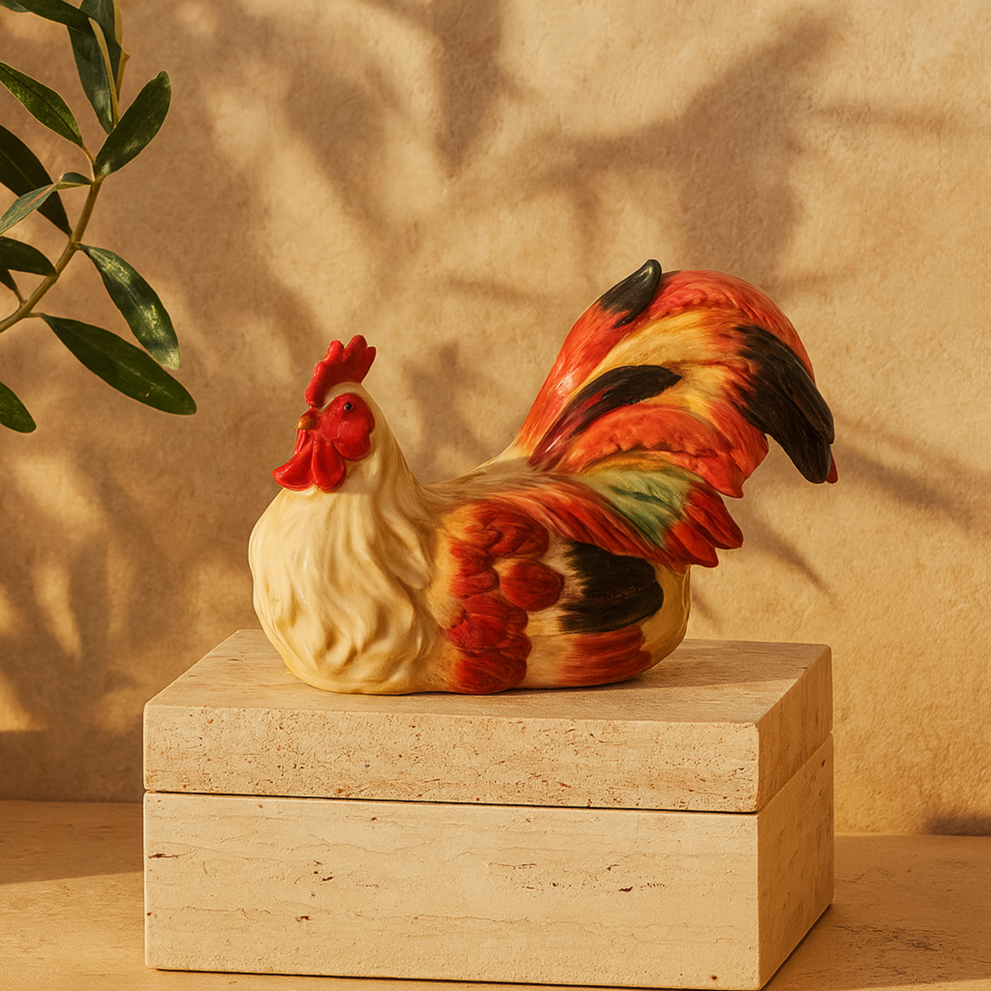 Rooster Red Ceramic Indoor Outdoor Decorative Garden Sculpture